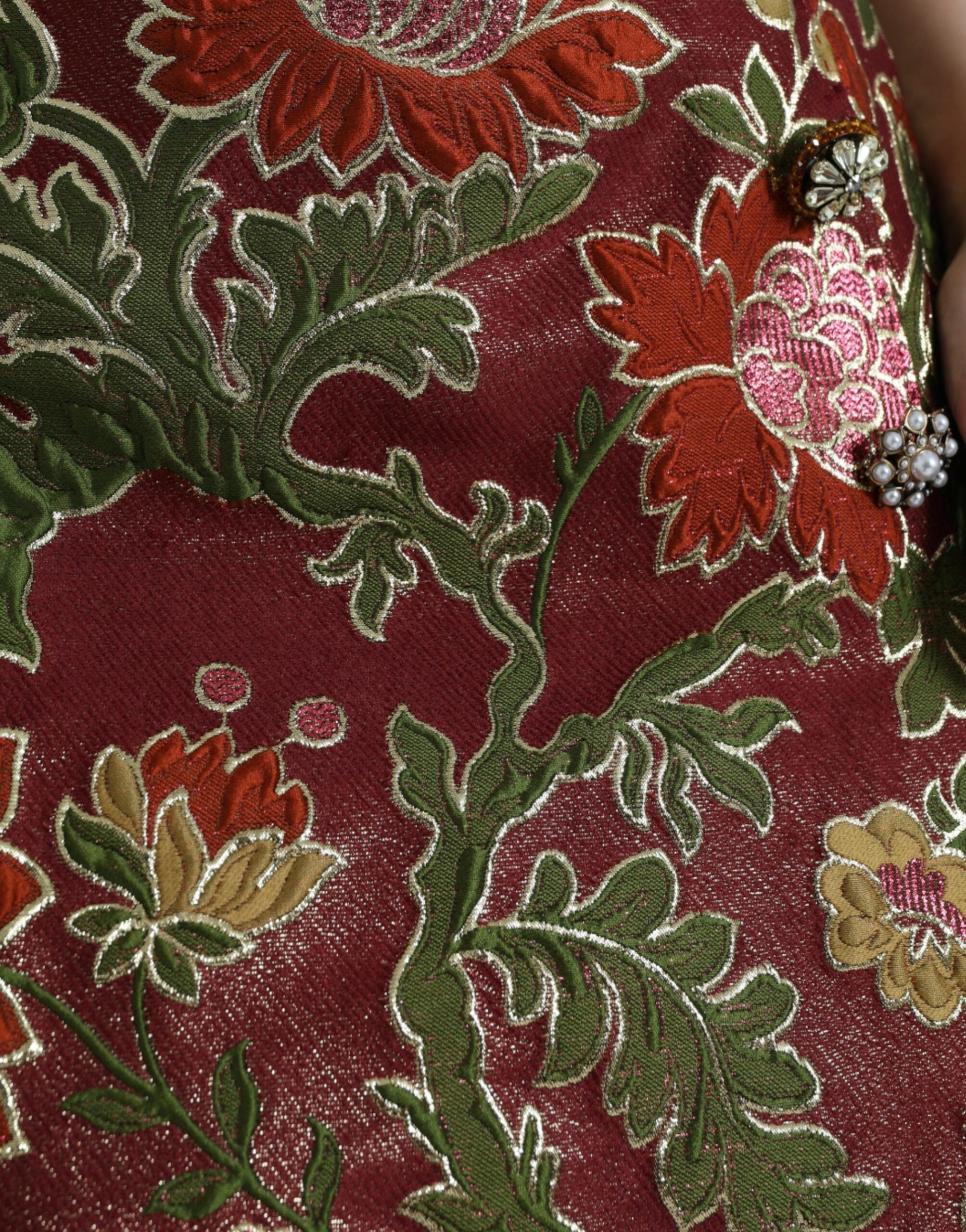 Maroon Floral Jacquard A-line Mini Skirt - ventzia