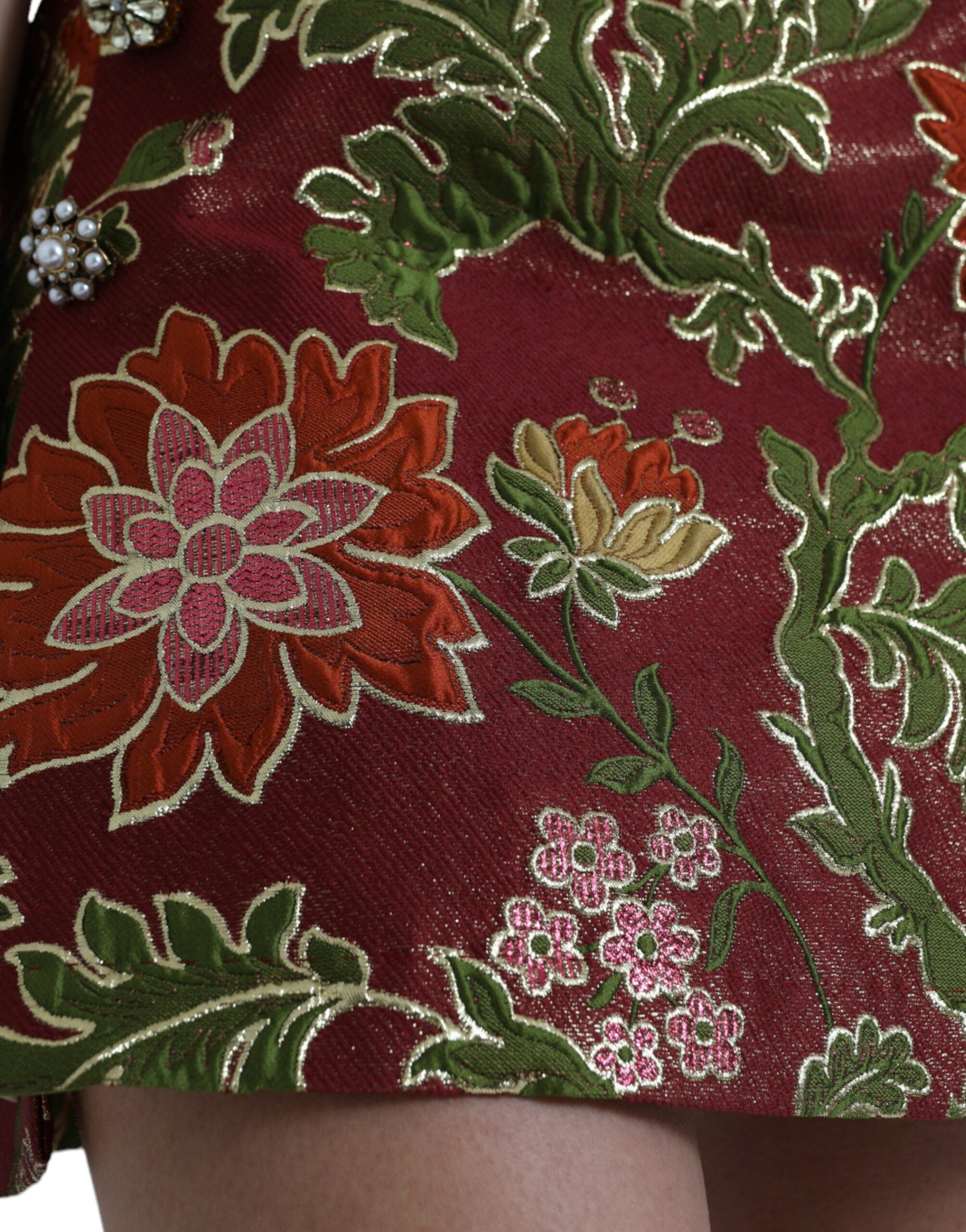 Maroon Floral Jacquard A-line Mini Skirt - ventzia