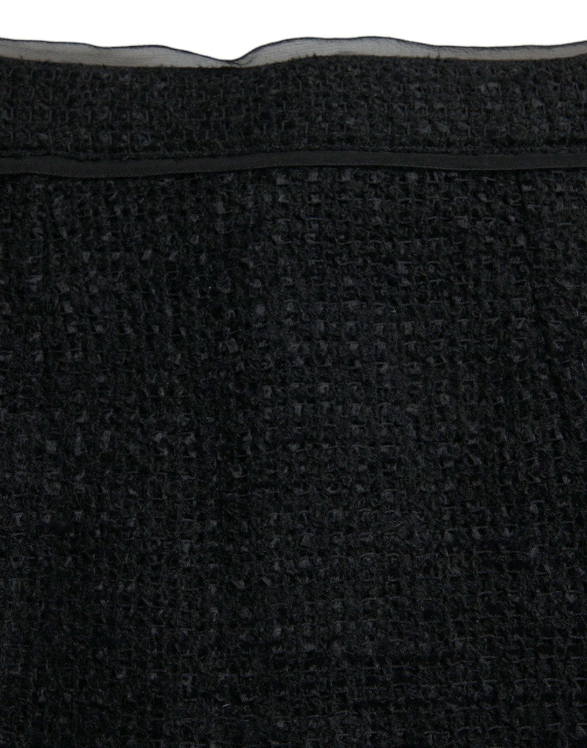 Black Wool High Waist Pencil Cut Midi Skirt - ventzia