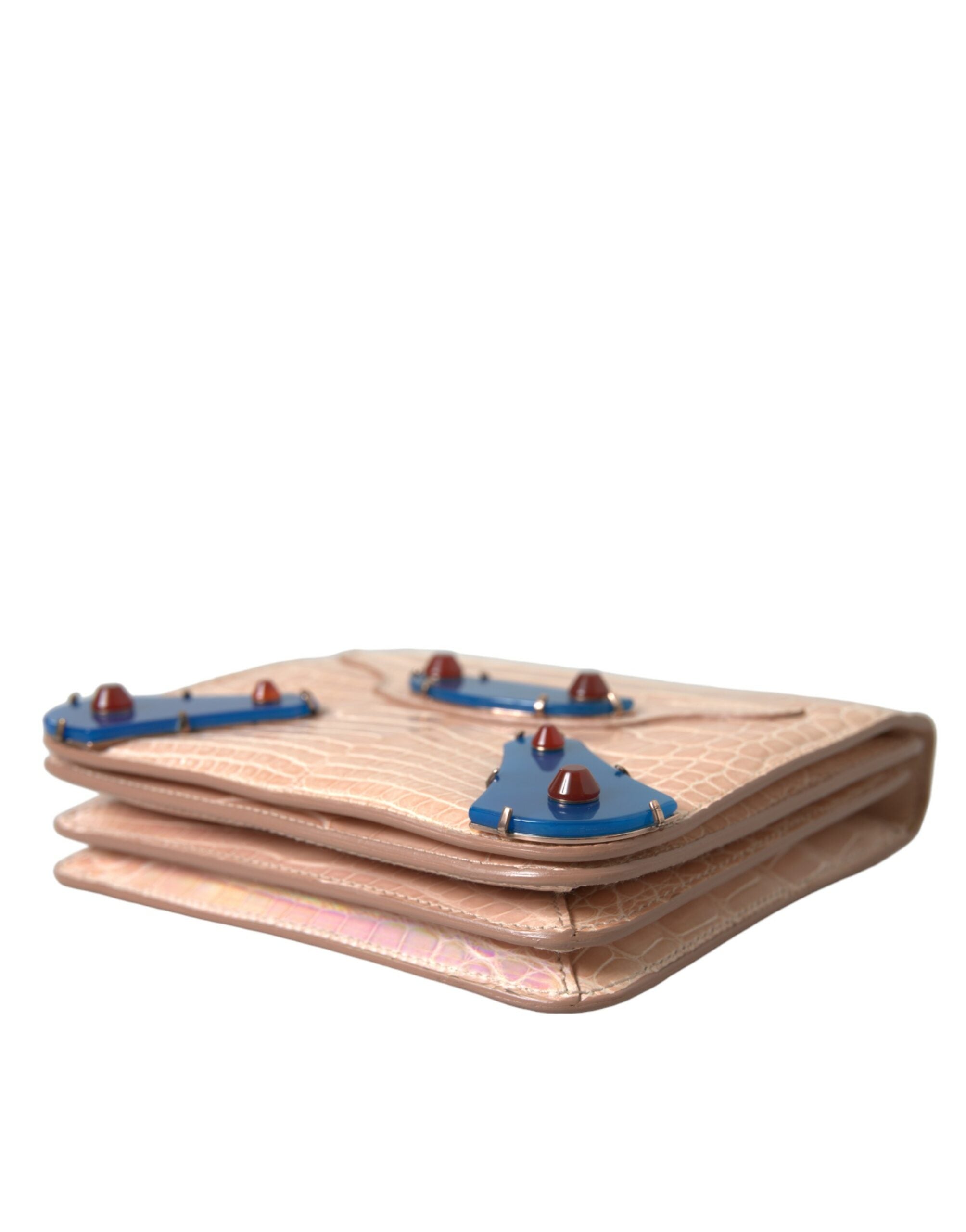 Beige Blue Agate Exotic Leather Gold Chain Purse Bag - ventzia