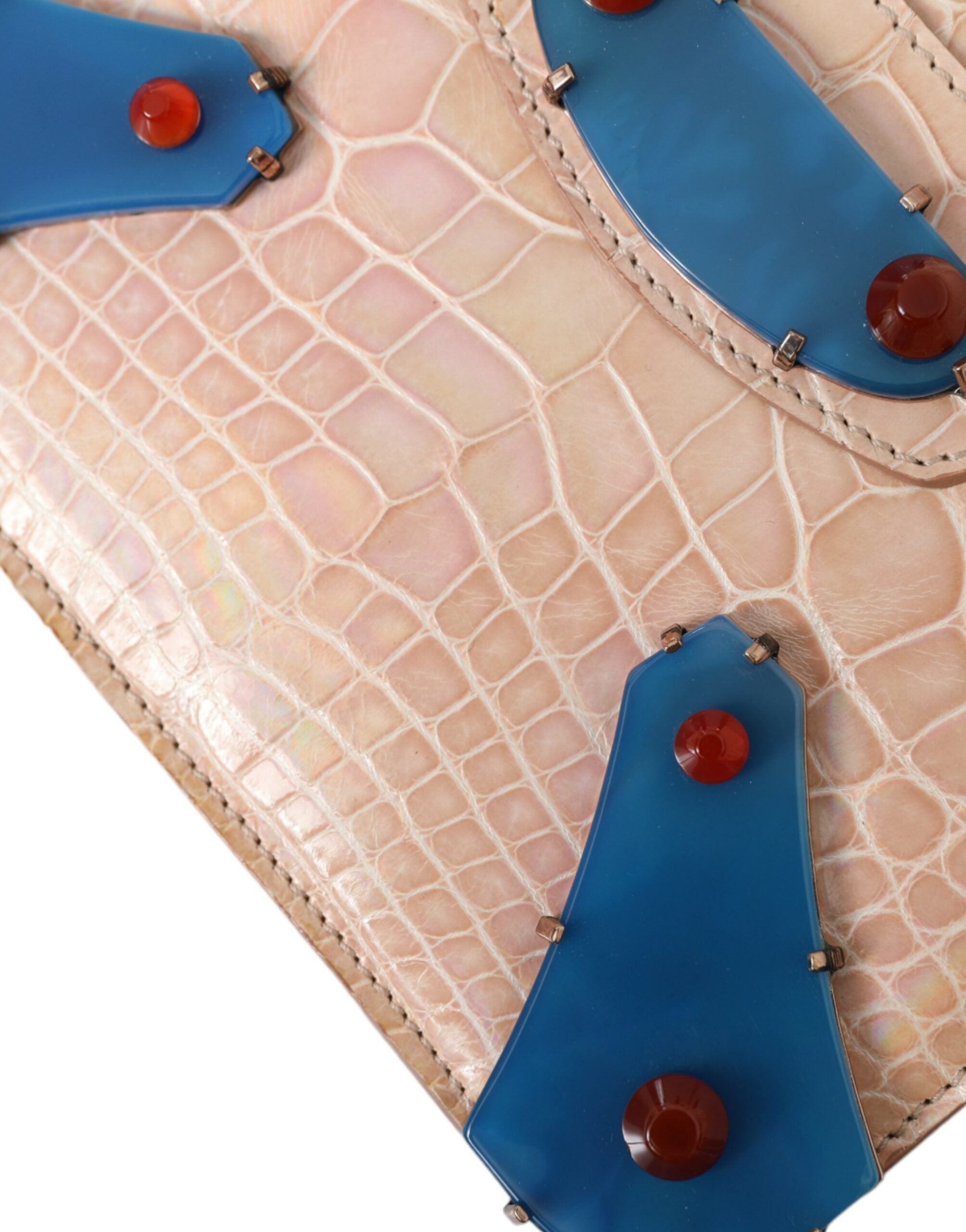 Beige Blue Agate Exotic Leather Gold Chain Purse Bag - ventzia