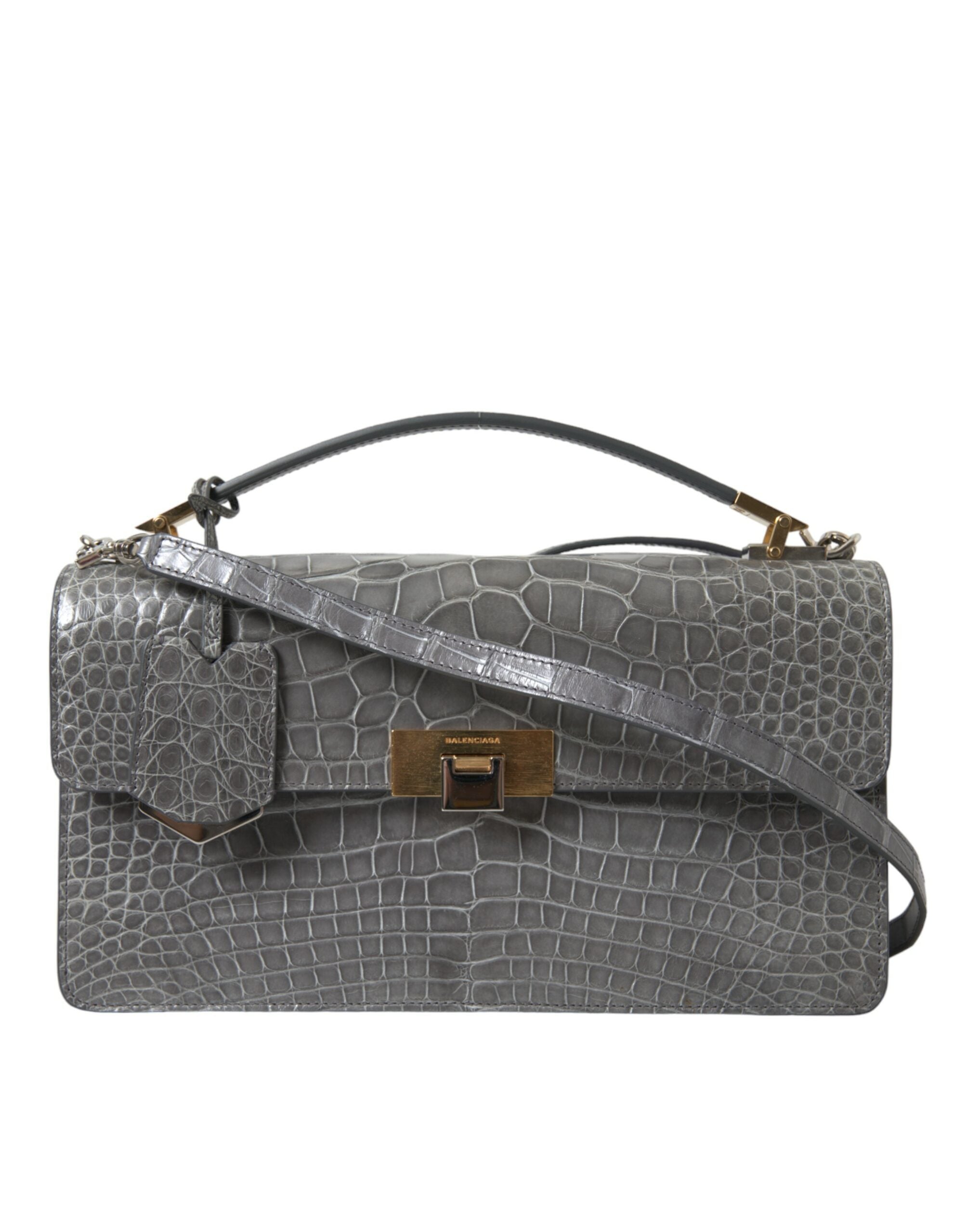Gray Exotic Leather Medium Shoulder Hand Purse Bag - ventzia