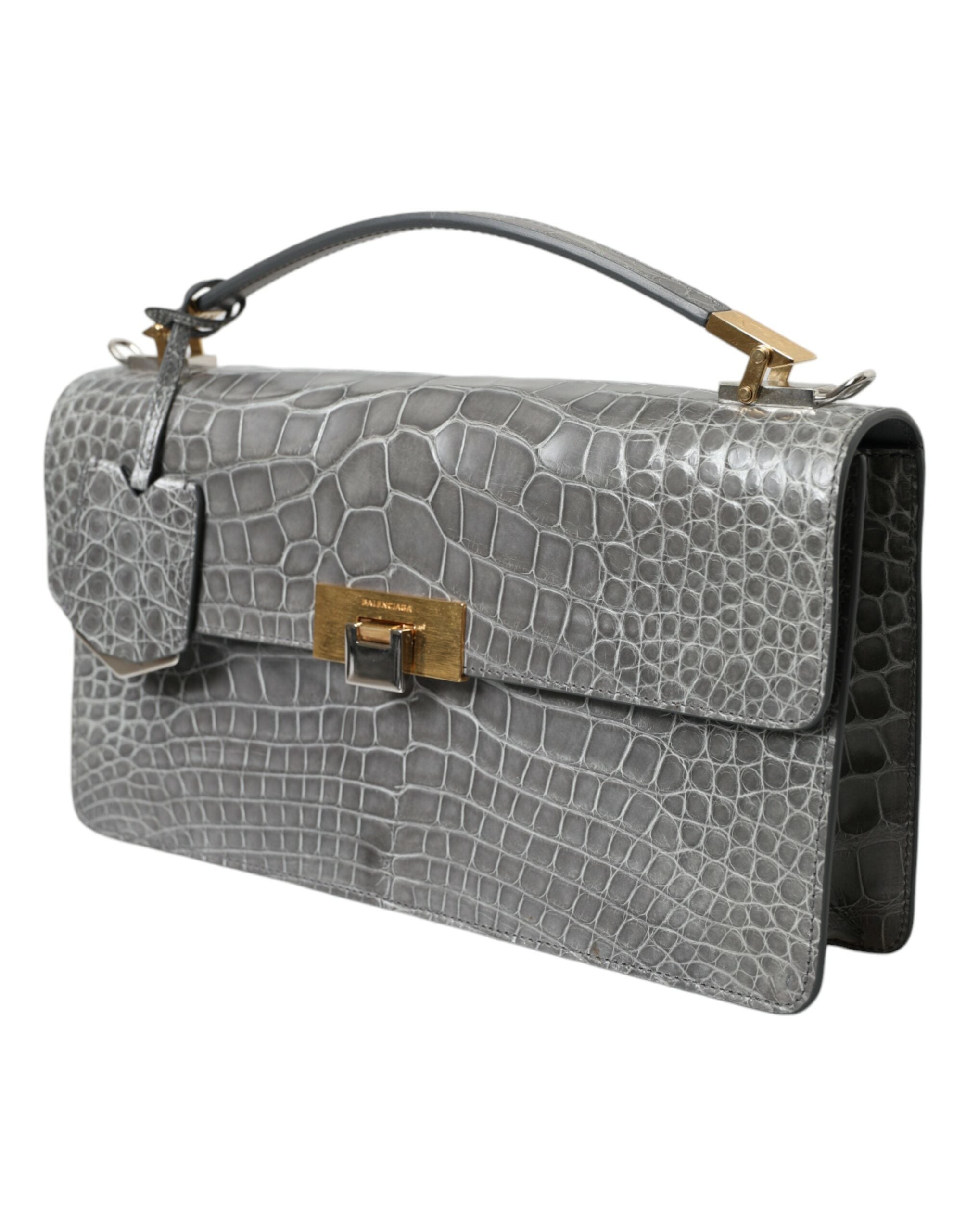 Gray Exotic Leather Medium Shoulder Hand Purse Bag - ventzia