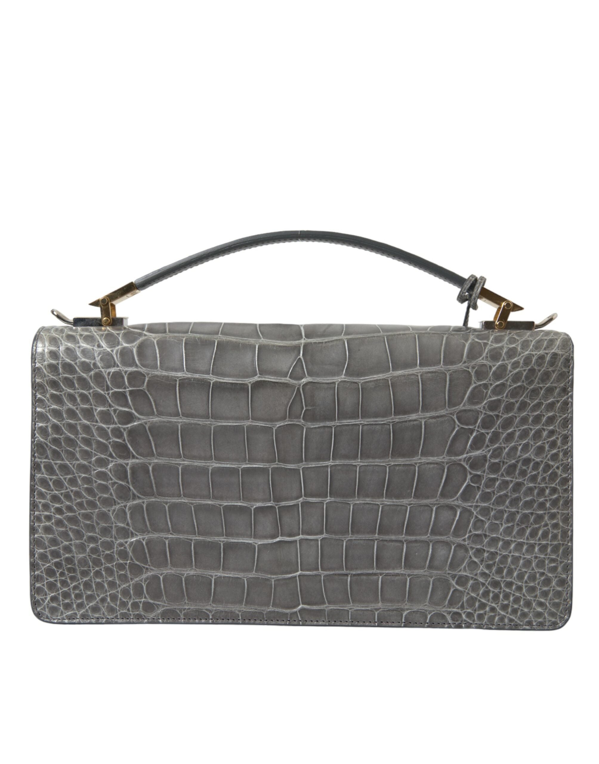 Gray Exotic Leather Medium Shoulder Hand Purse Bag - ventzia