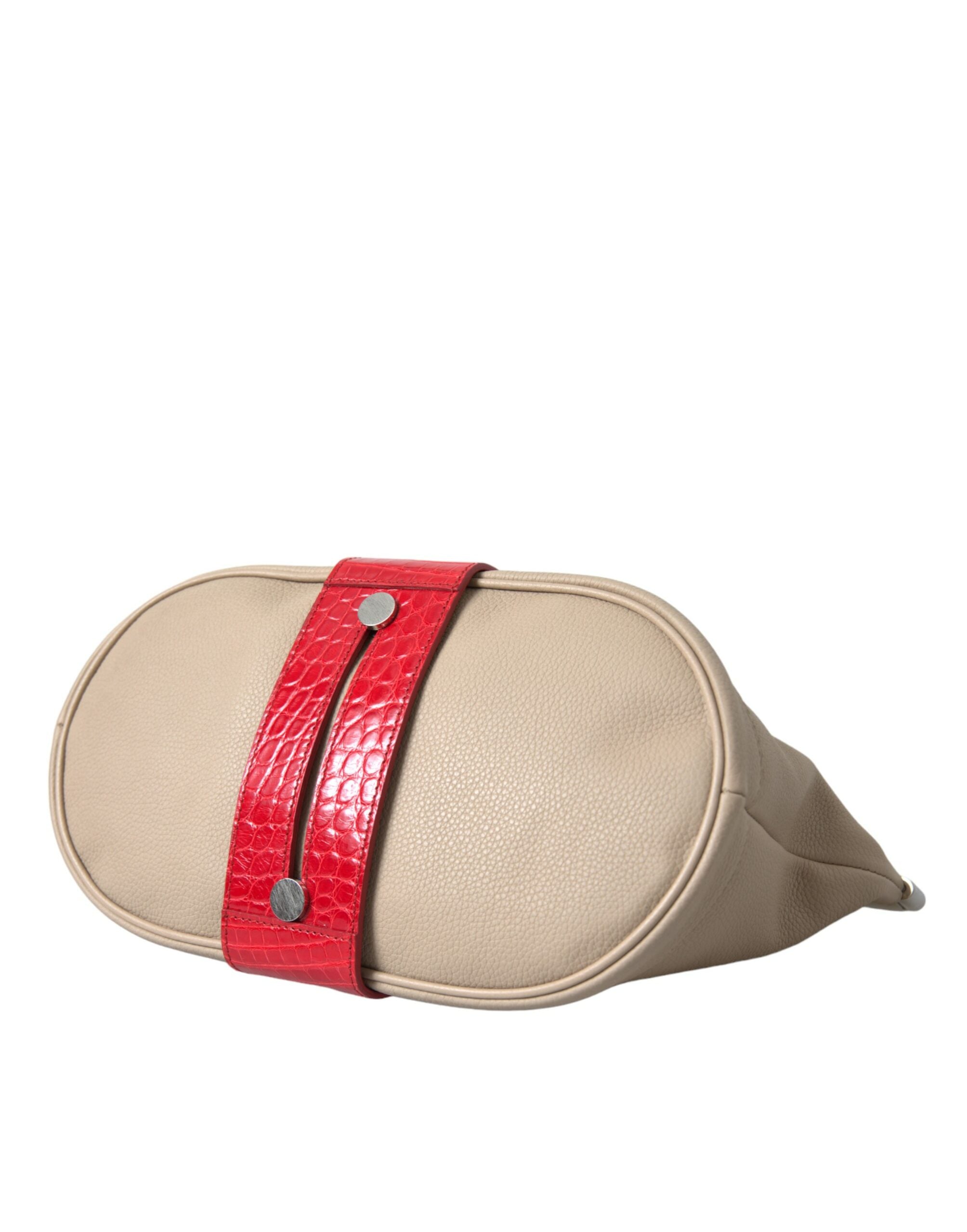 Beige Red Two Tone Exotic Leather Pouch Bag - ventzia