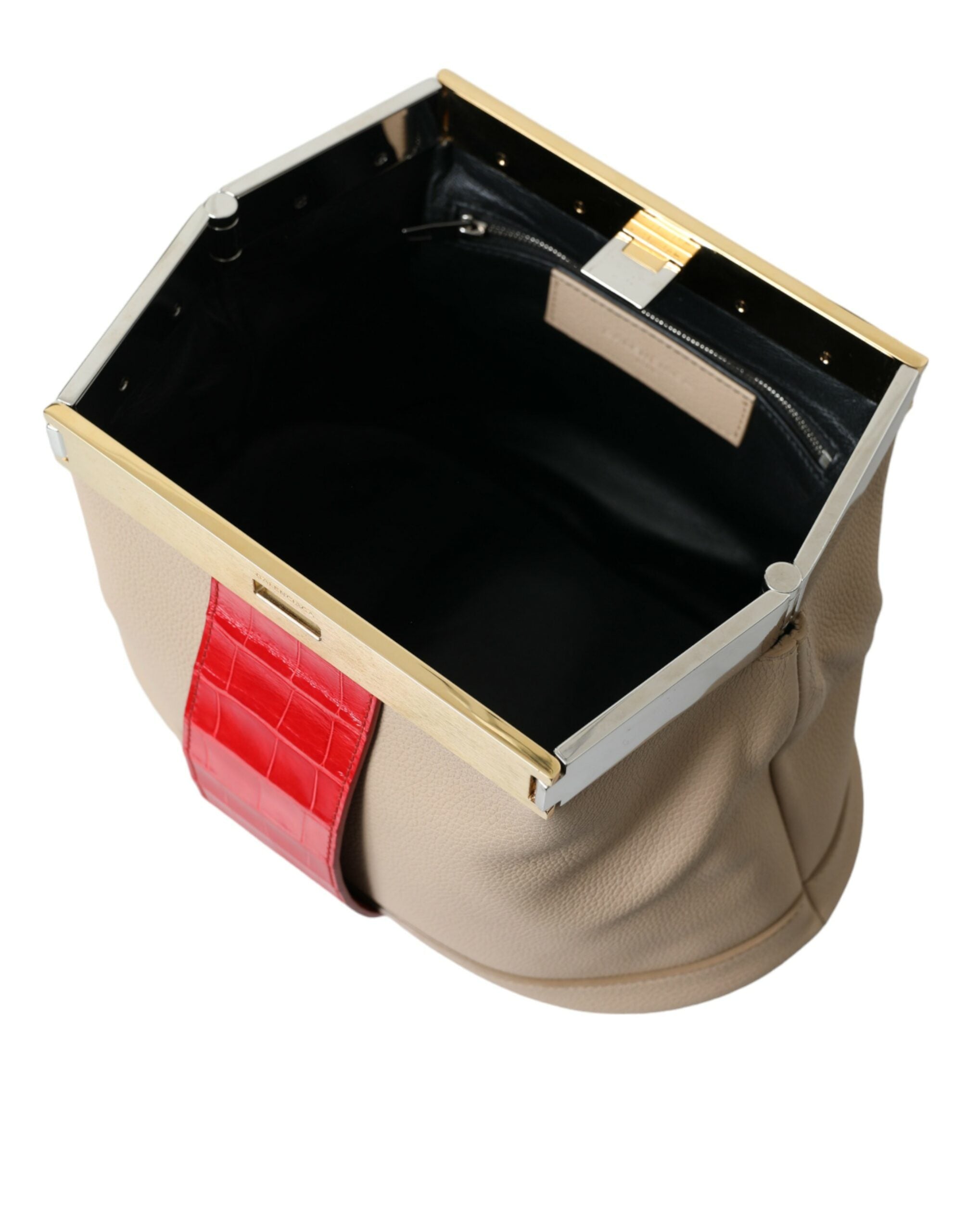 Beige Red Two Tone Exotic Leather Pouch Bag - ventzia