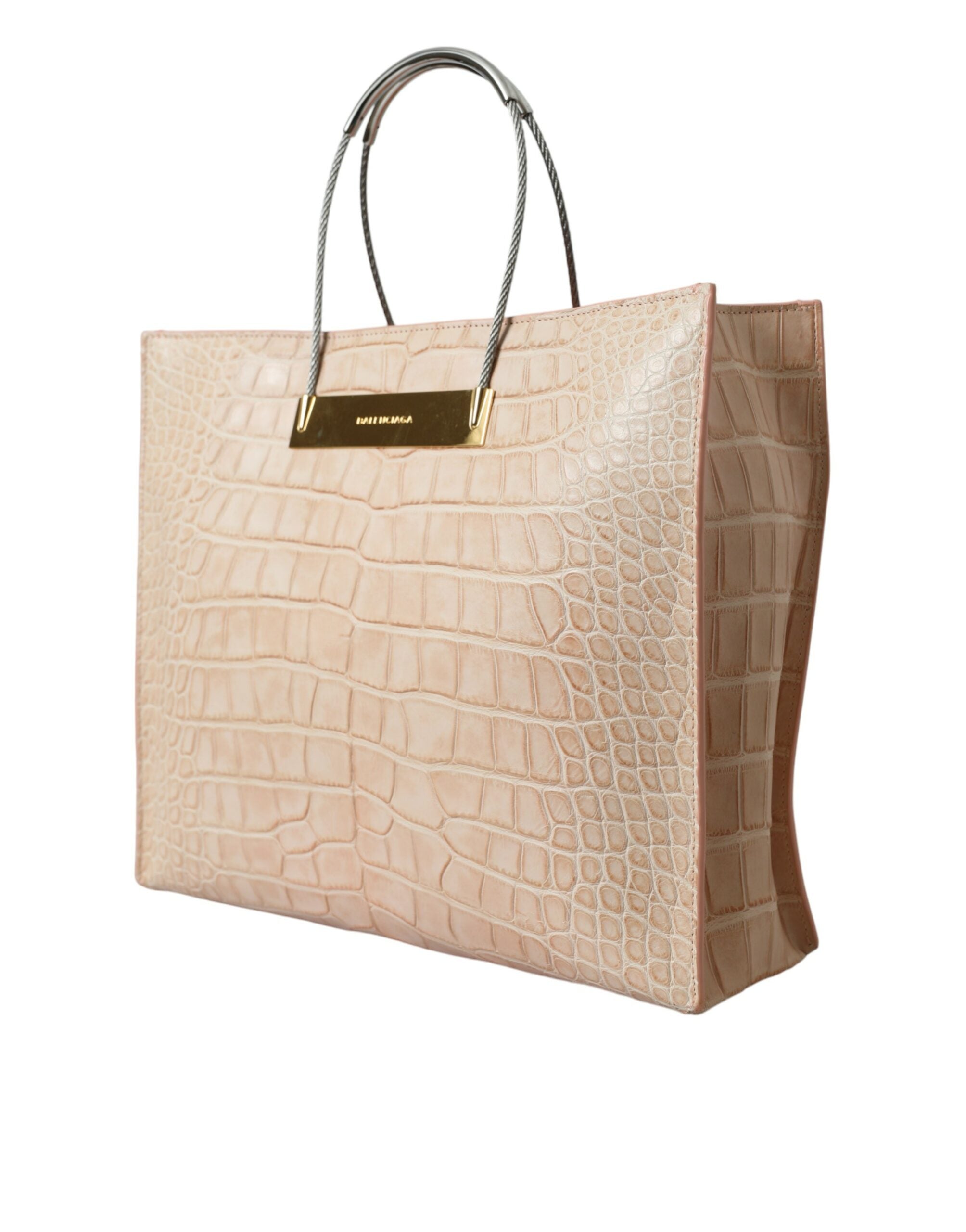 Pink Exotic Leather Embossed Cable Handle Shopper Tote Bag - ventzia