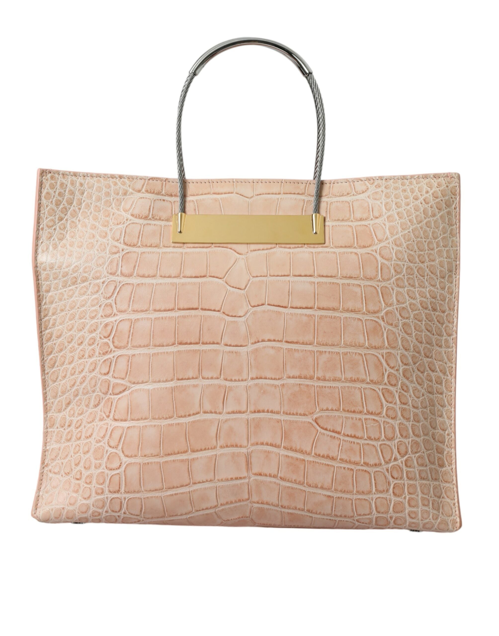 Pink Exotic Leather Embossed Cable Handle Shopper Tote Bag - ventzia