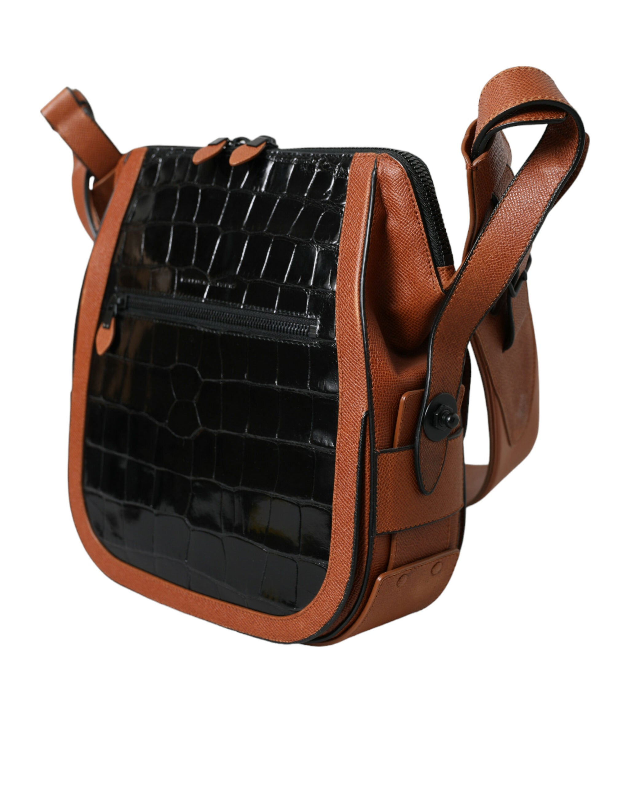 Black Brown Exotic Skin Leather Vertical Crossbody Purse Bag - ventzia
