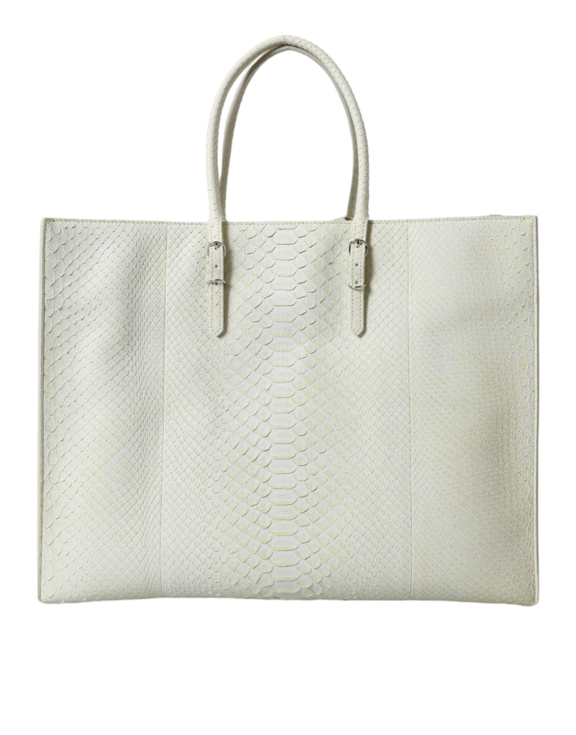 White Yellow Exotic Skin Leather Shopping Tote PAPIER Bag - ventzia