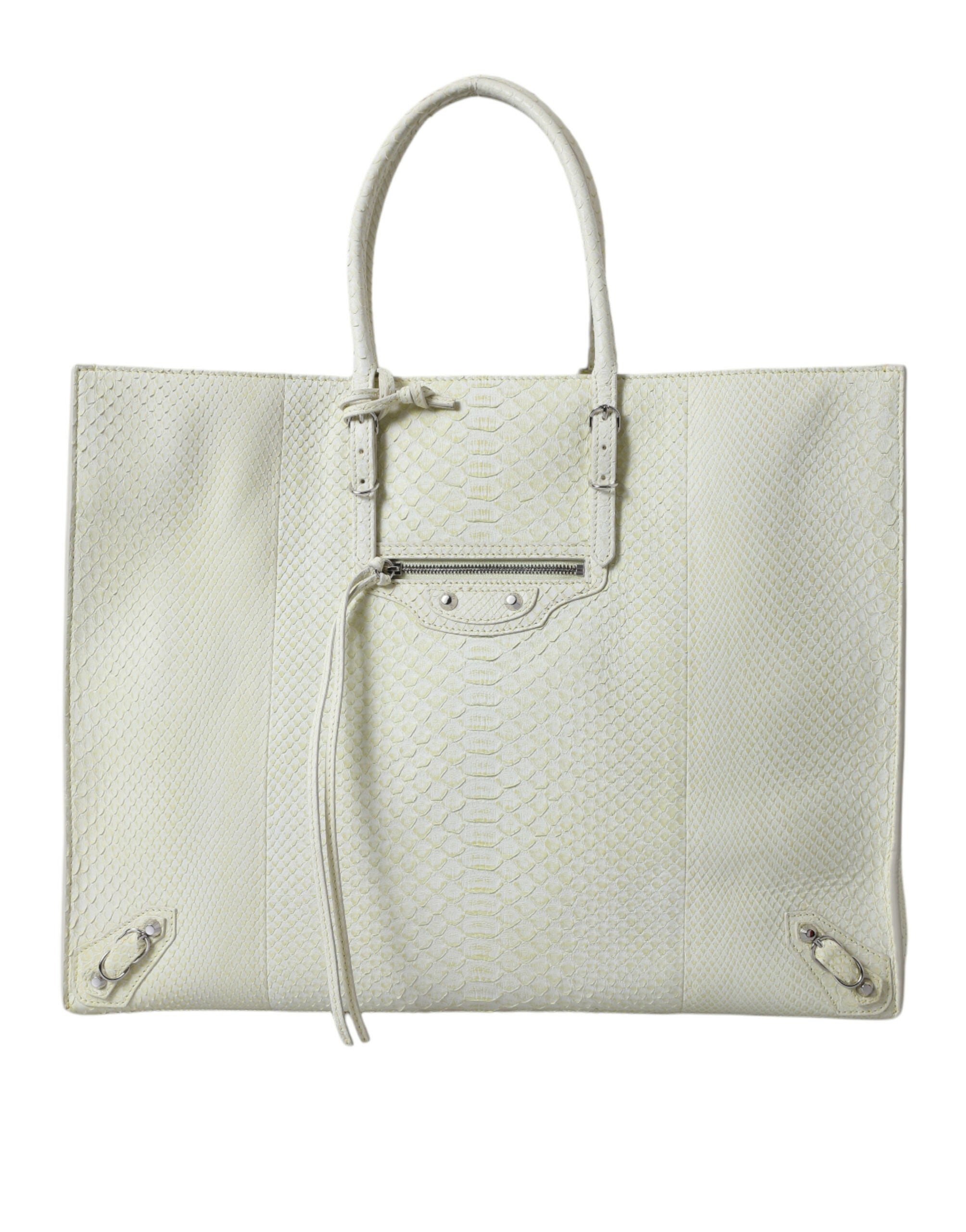 White Yellow Exotic Skin Leather Shopping Tote PAPIER Bag - ventzia