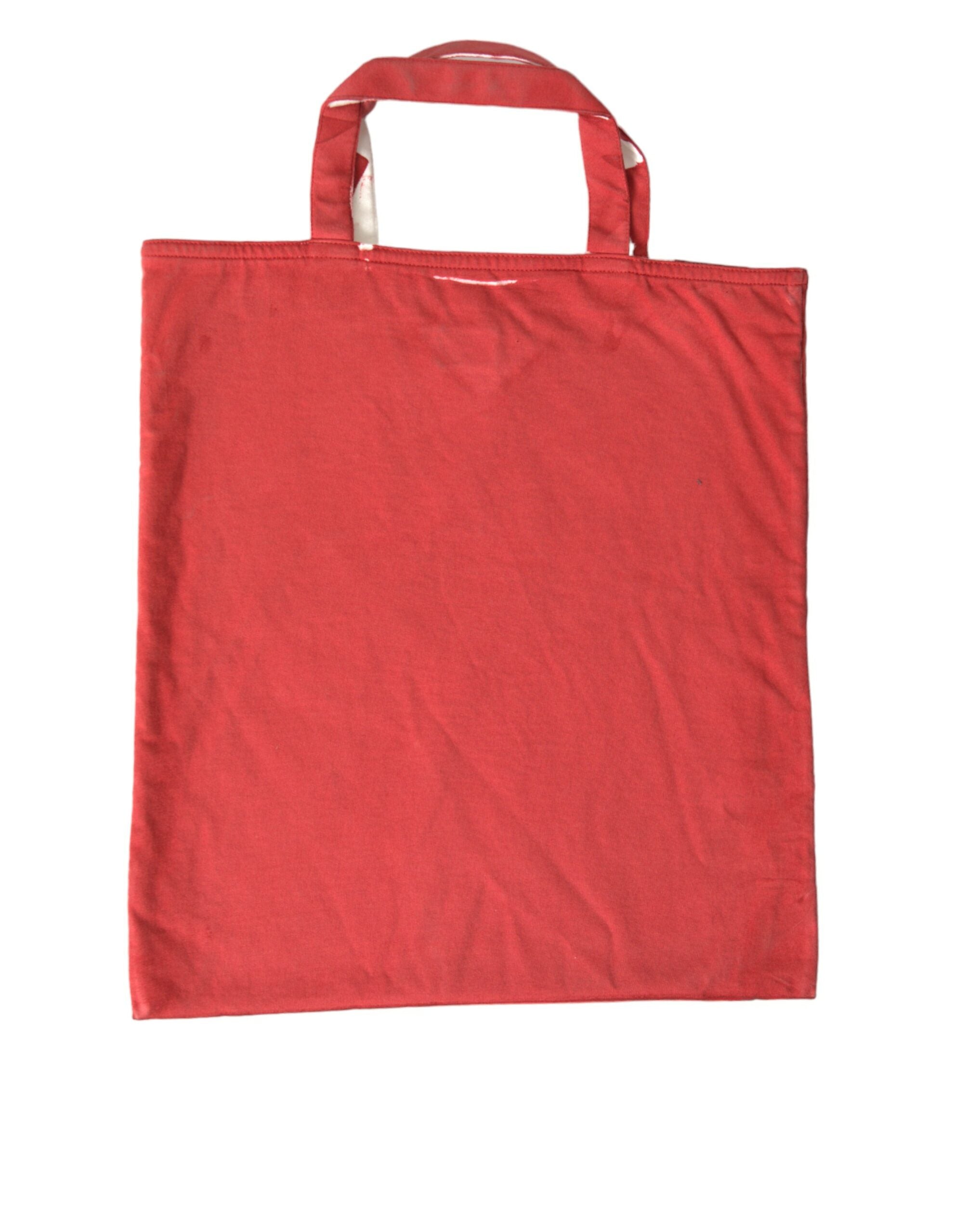 Red Jersey Fabric Logo Shoulder Shopping Tote Bag - ventzia