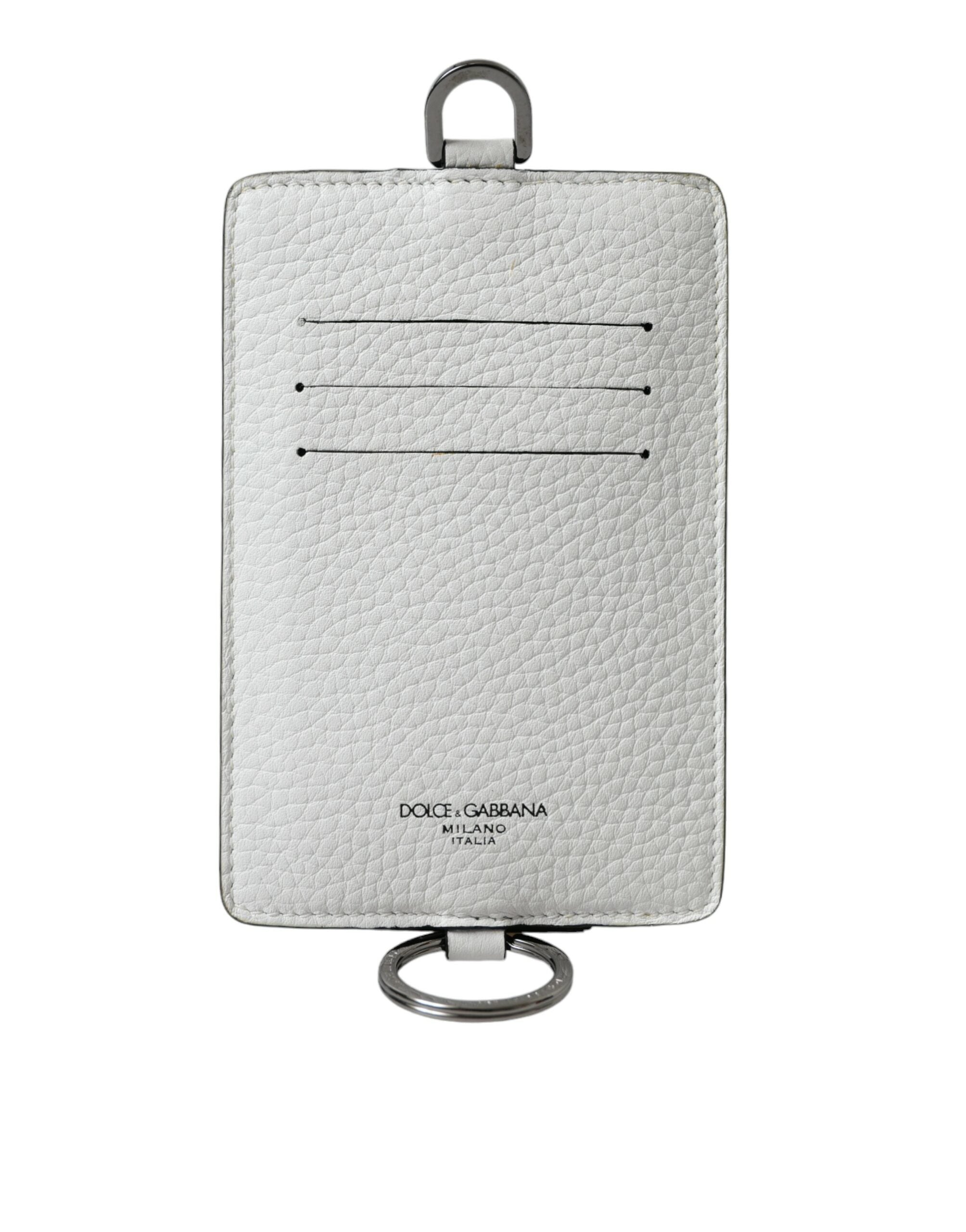 White Calf Leather Lanyard Logo Card Holder Wallet - ventzia