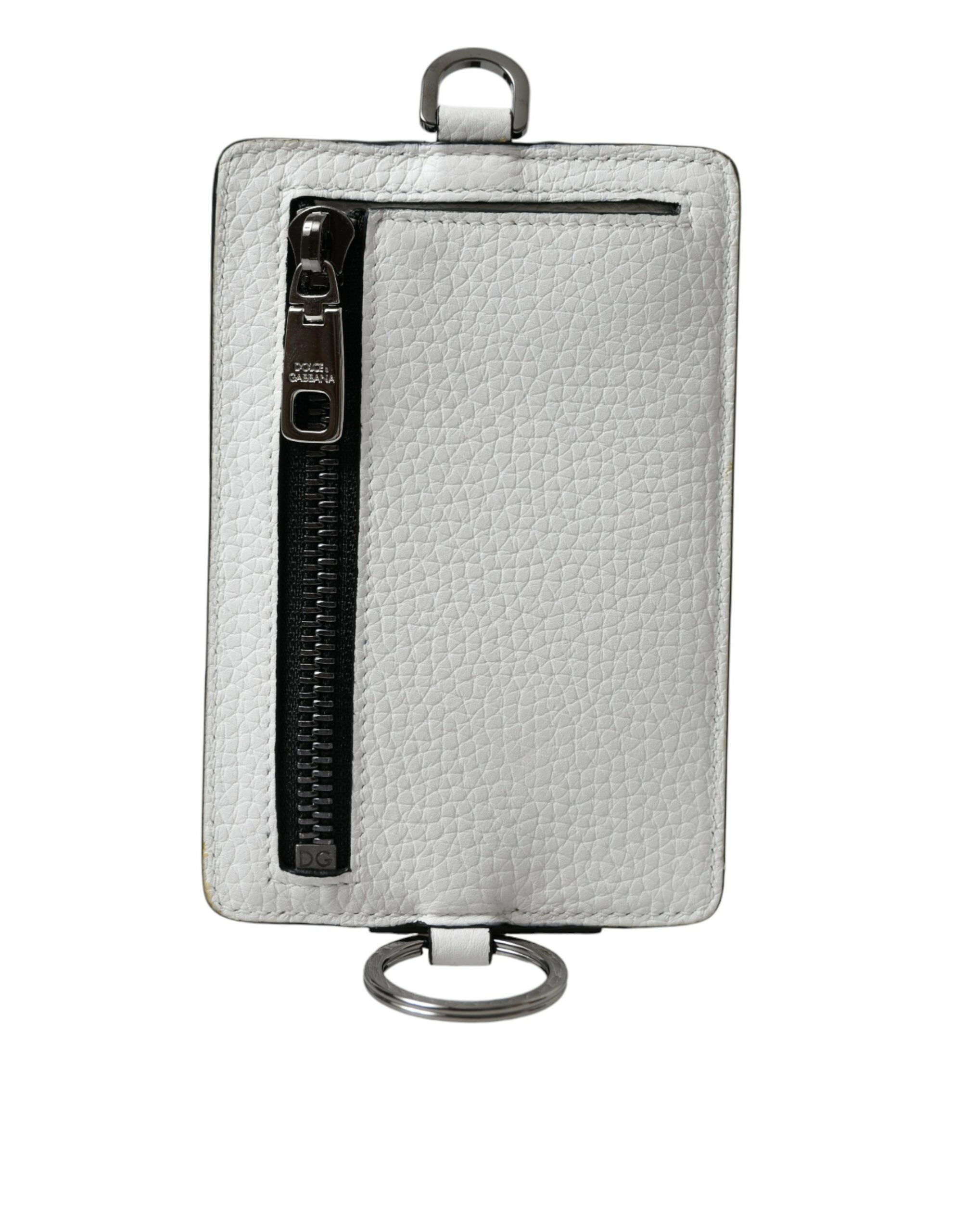 White Calf Leather Lanyard Logo Card Holder Wallet - ventzia