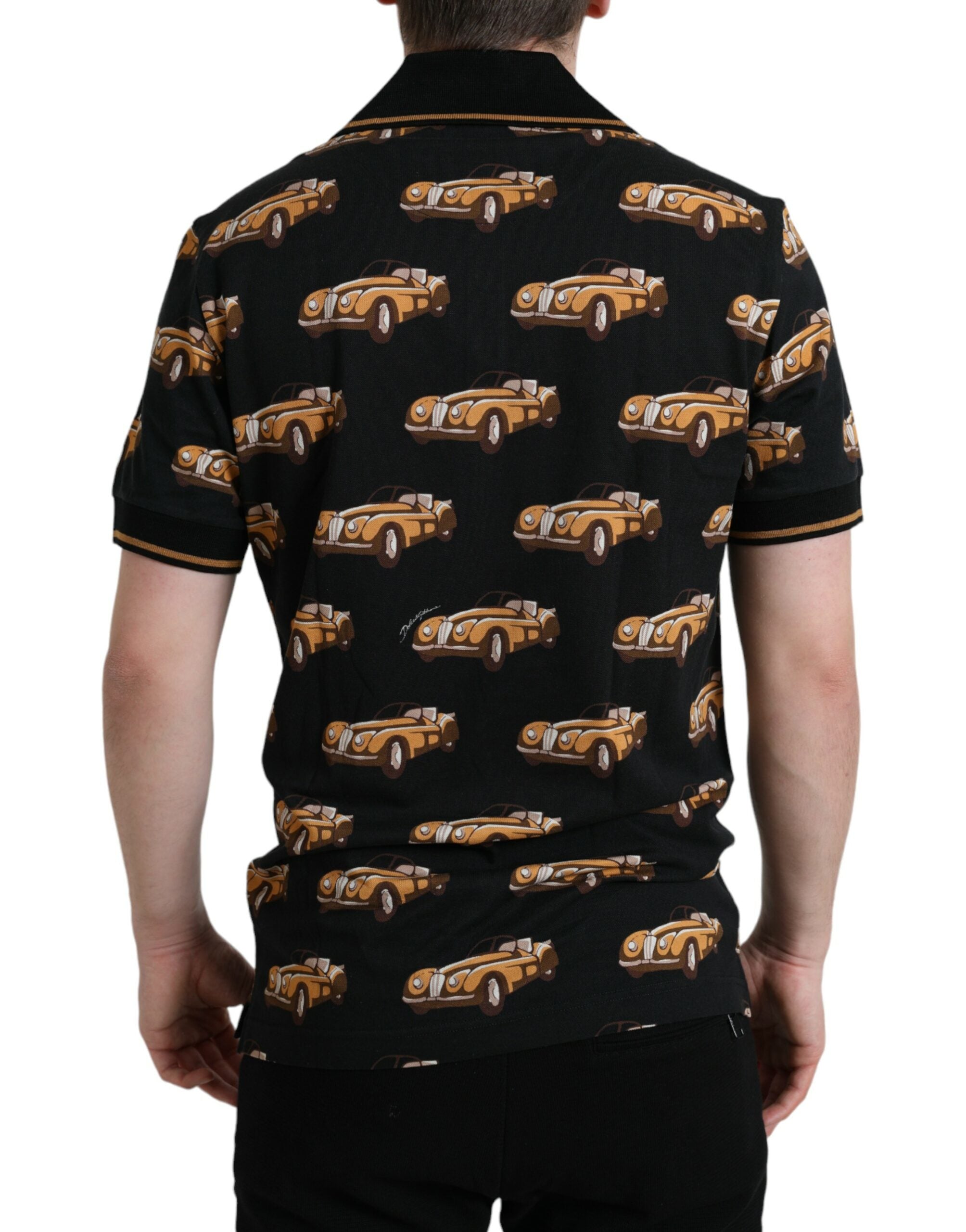 Black Car Print Short Sleeve Polo T-shirt - ventzia
