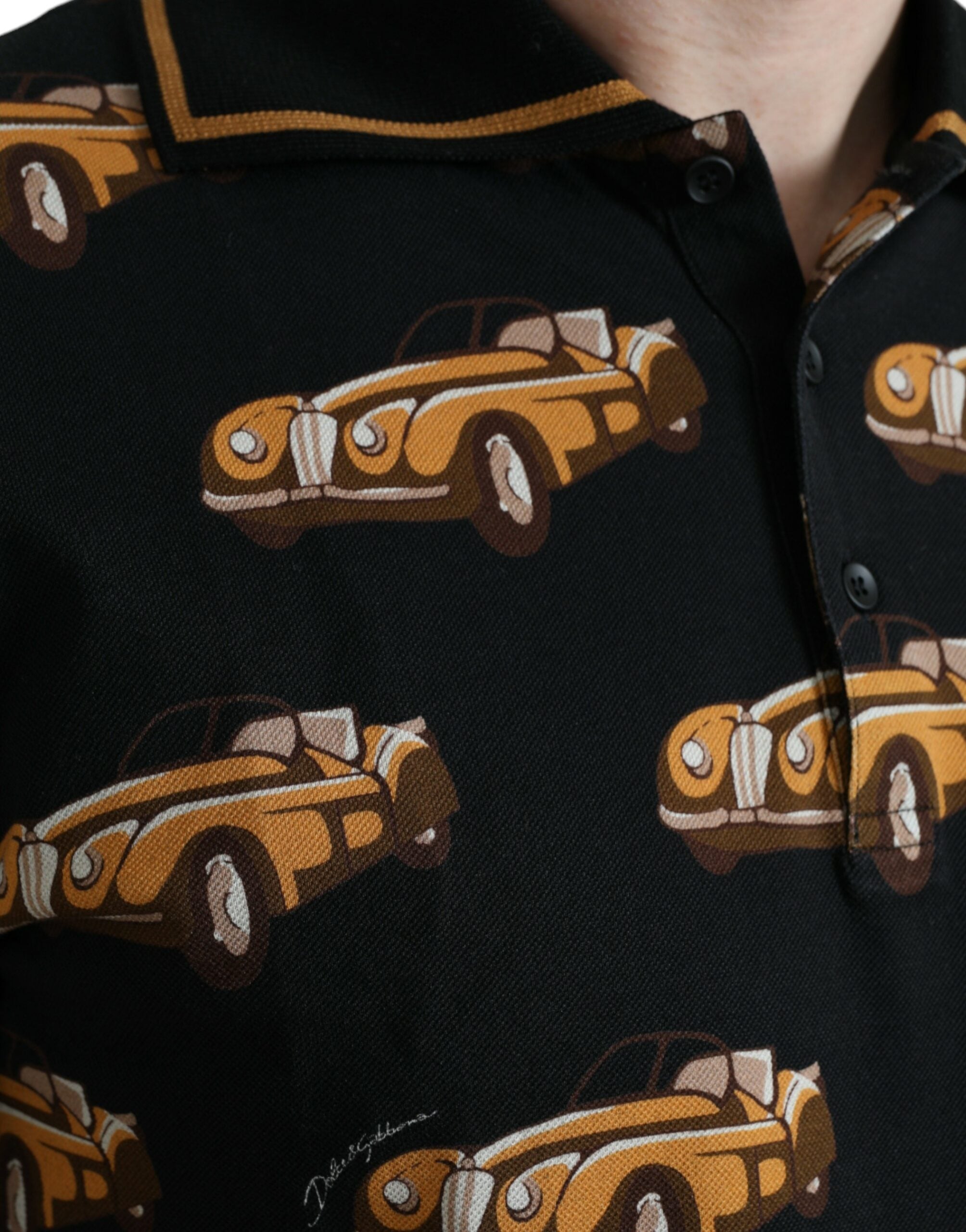 Black Car Print Short Sleeve Polo T-shirt - ventzia