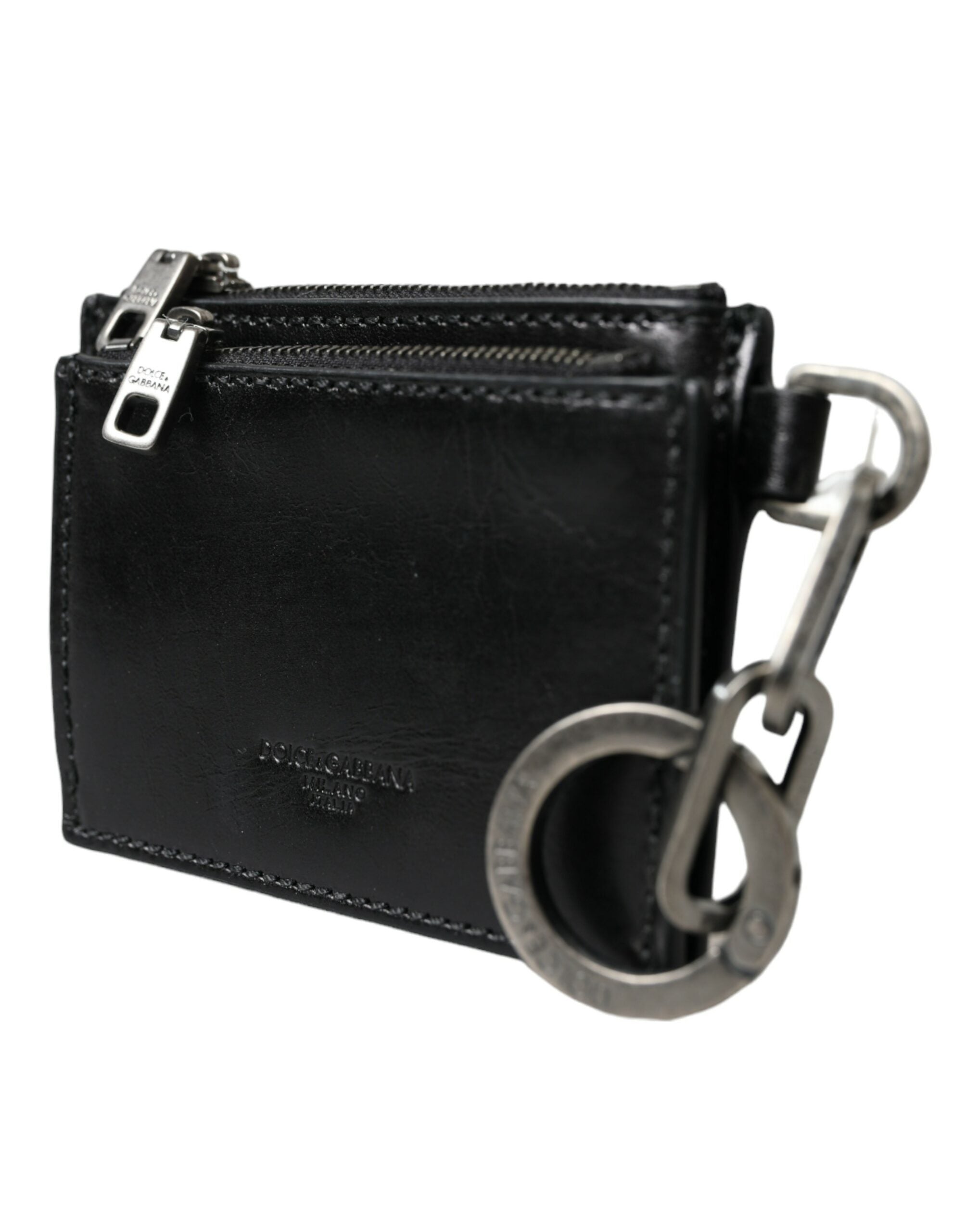 Black Leather Zip Logo Keyring Coin Purse Keyring Wallet - ventzia