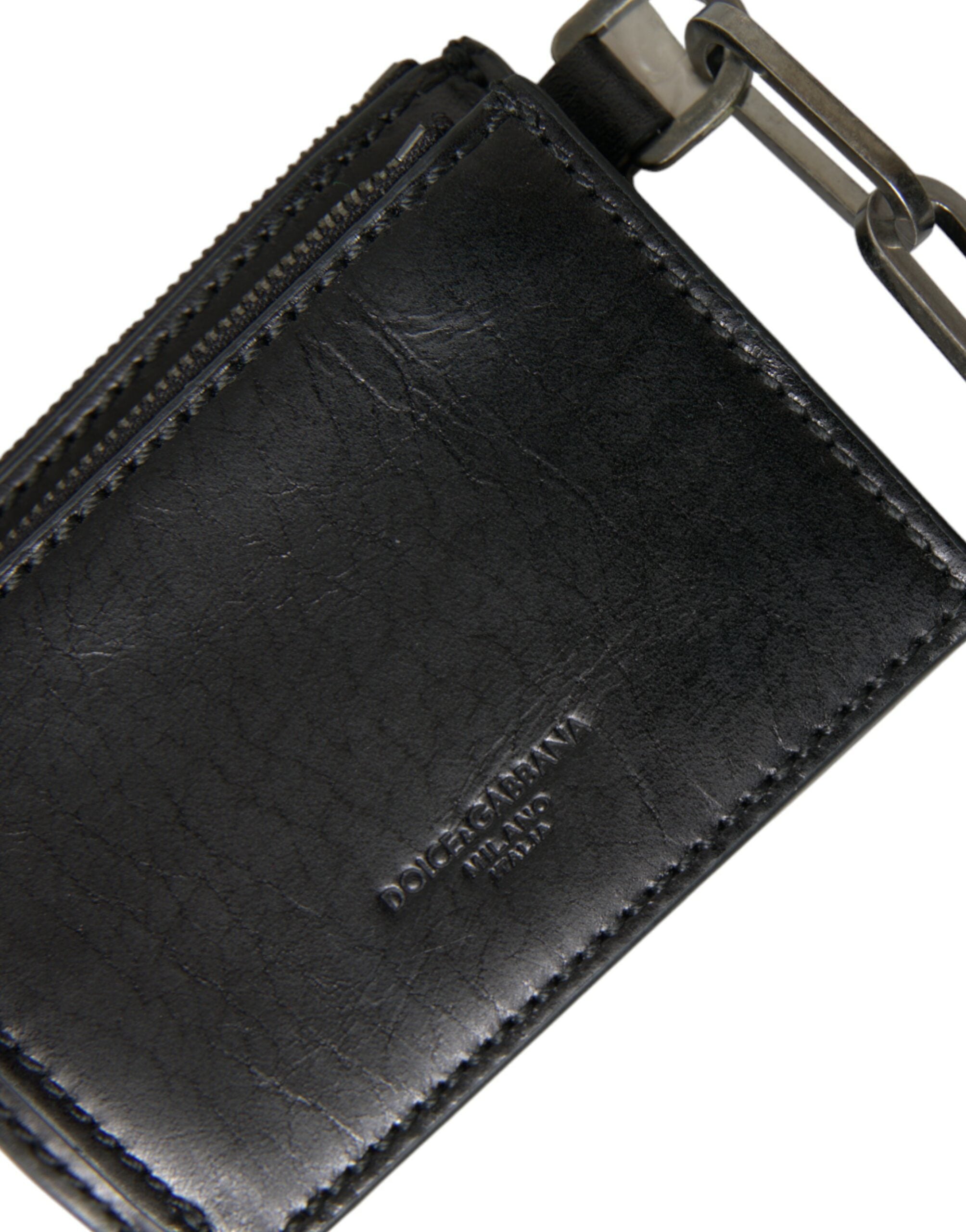 Black Leather Zip Logo Keyring Coin Purse Keyring Wallet - ventzia