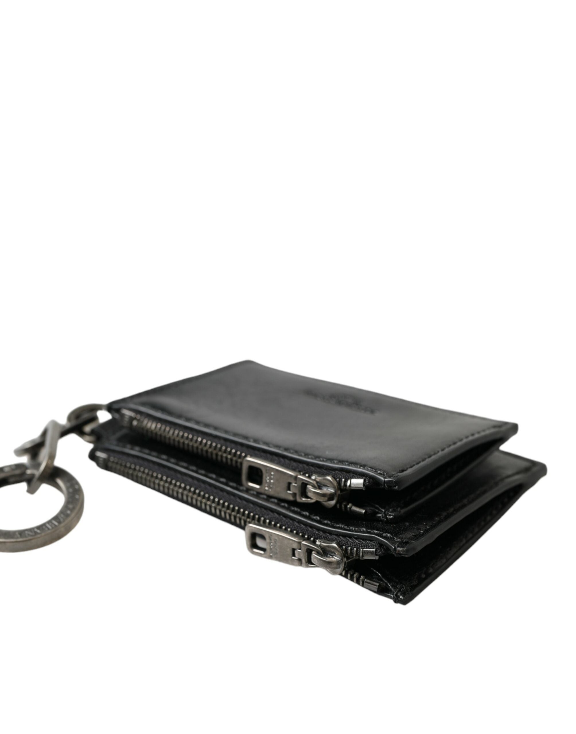 Black Leather Zip Logo Keyring Coin Purse Keyring Wallet - ventzia