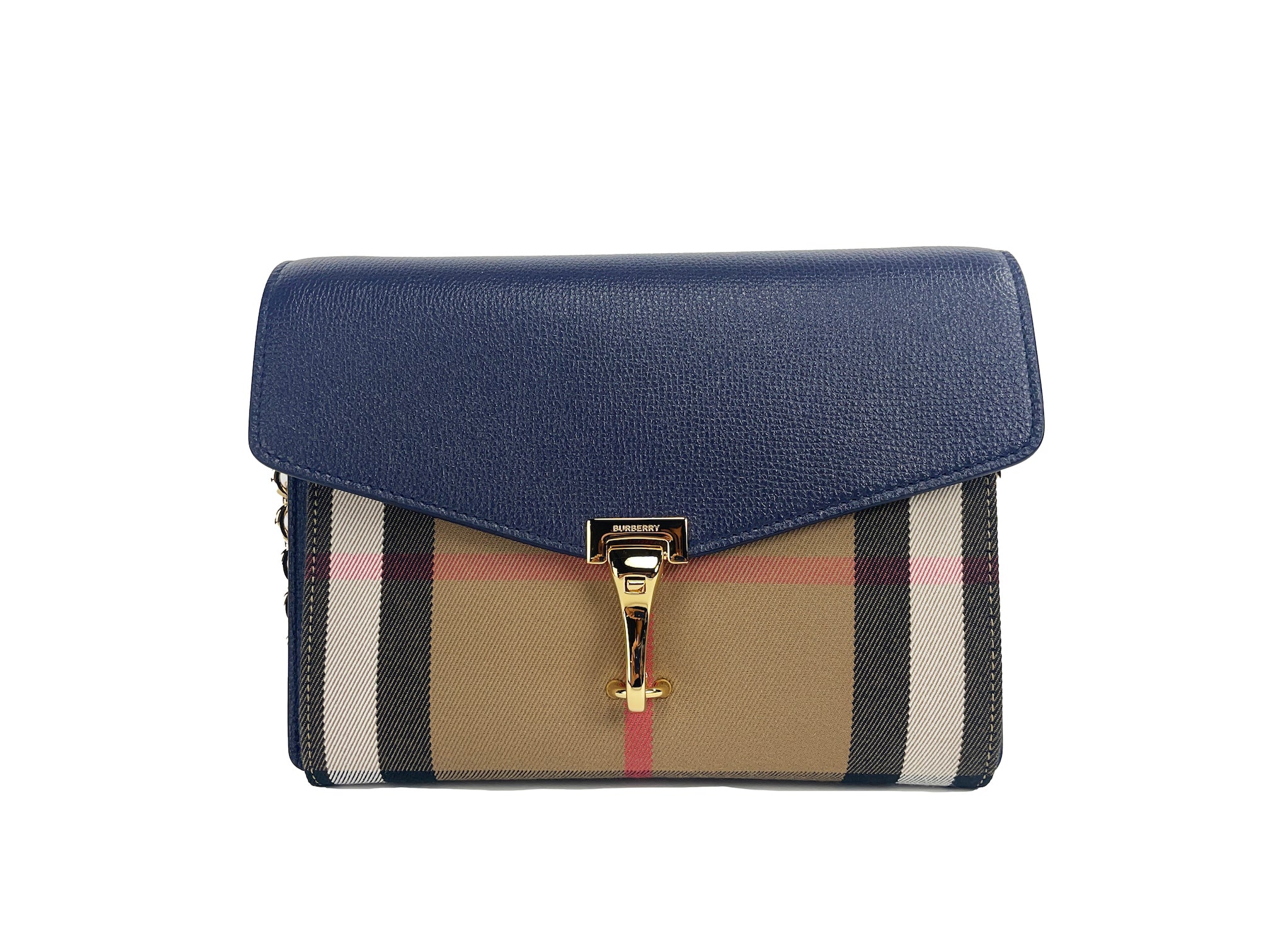 Macken Small Regency Blue House Check Leather Crossbody Bag - ventzia