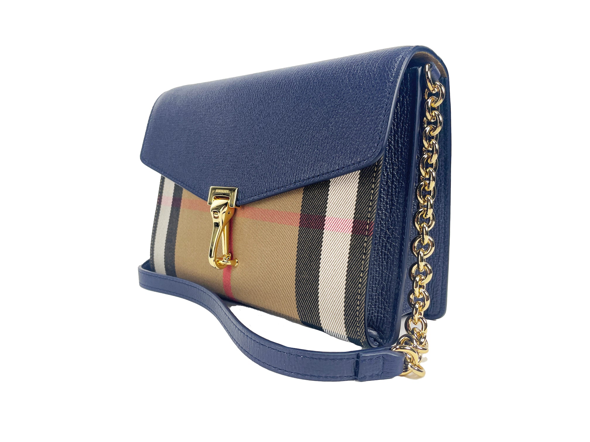 Macken Small Regency Blue House Check Leather Crossbody Bag - ventzia