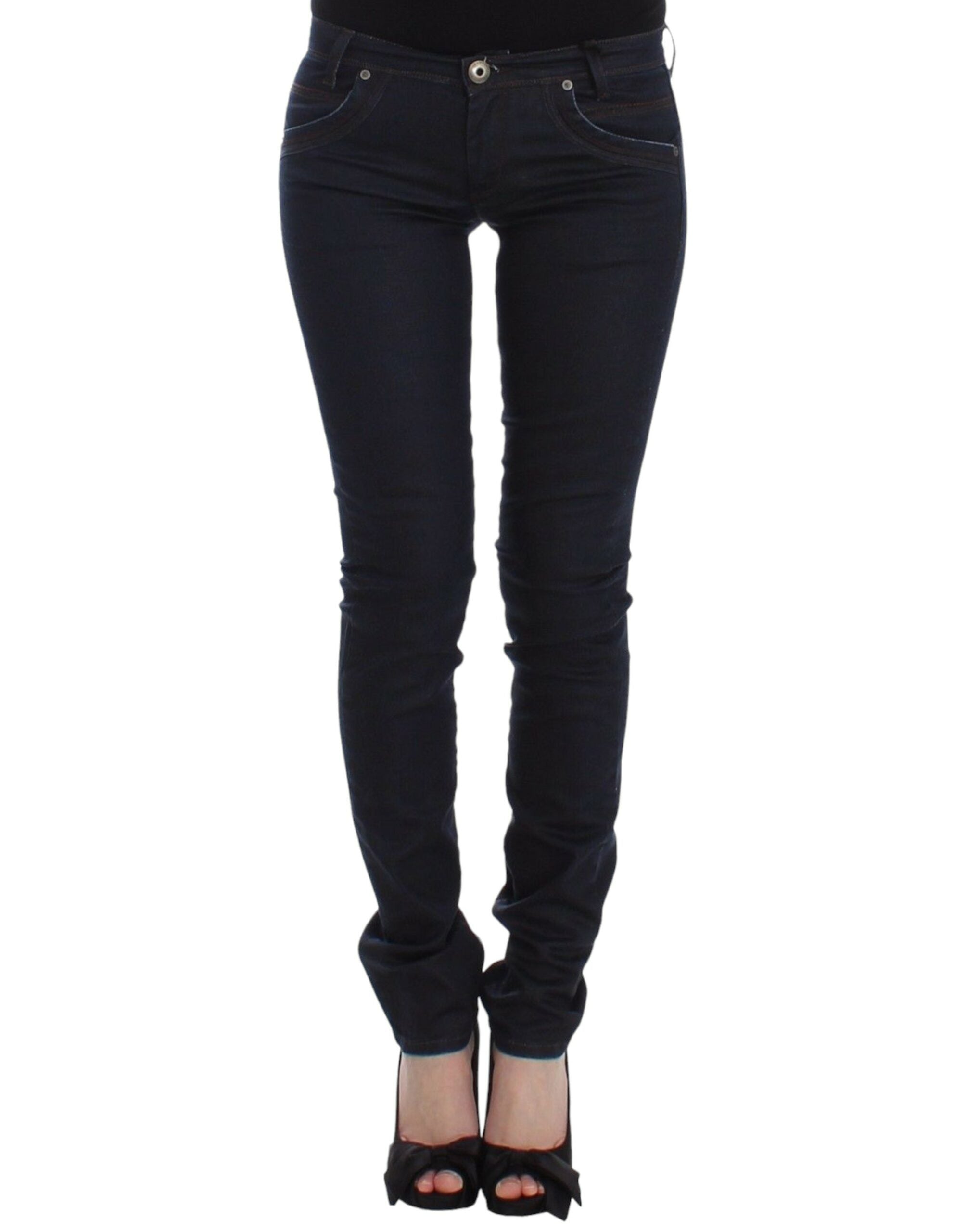 Chic Dark Blue Slim Jeans for Elegant Style - ventzia