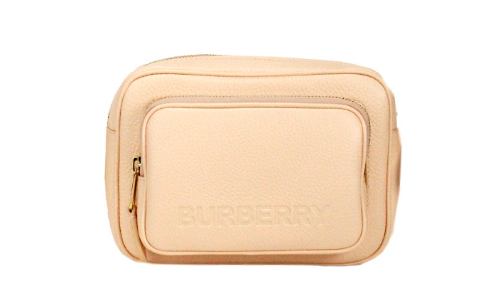 Small Branded Peach Pink Grainy Leather Camera Crossbody Bag - ventzia