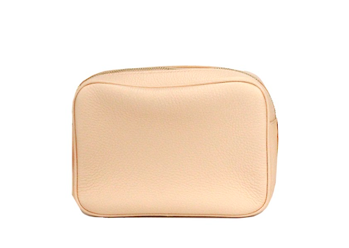 Small Branded Peach Pink Grainy Leather Camera Crossbody Bag - ventzia