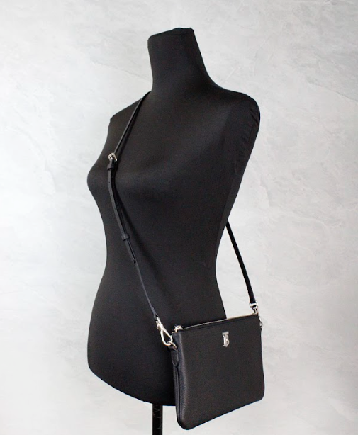 Peyton Monogram Black Leather Pouch Crossbody Bag Purse - ventzia