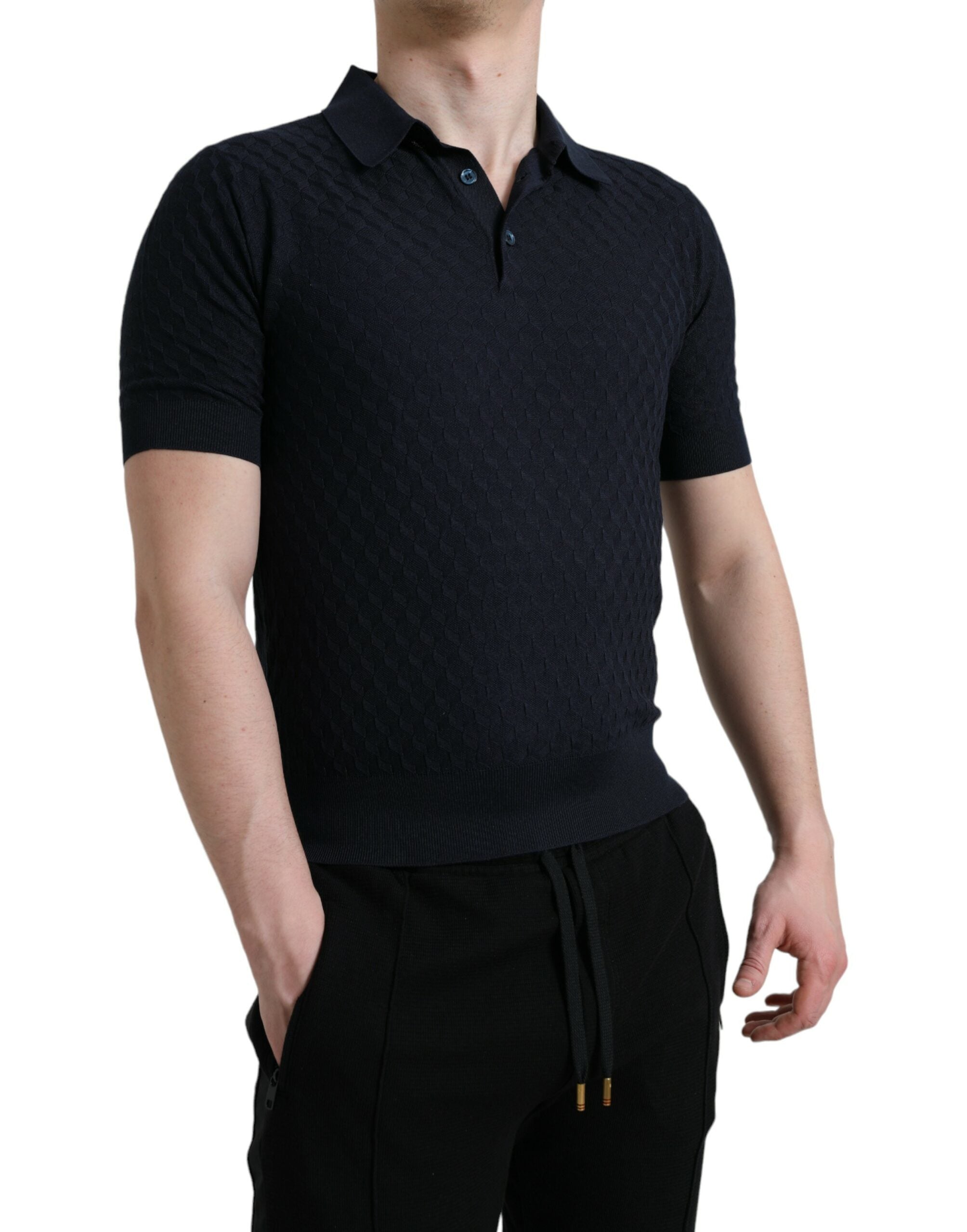 Dark Blue Collared Short Sleeve Polo T-shirt - ventzia