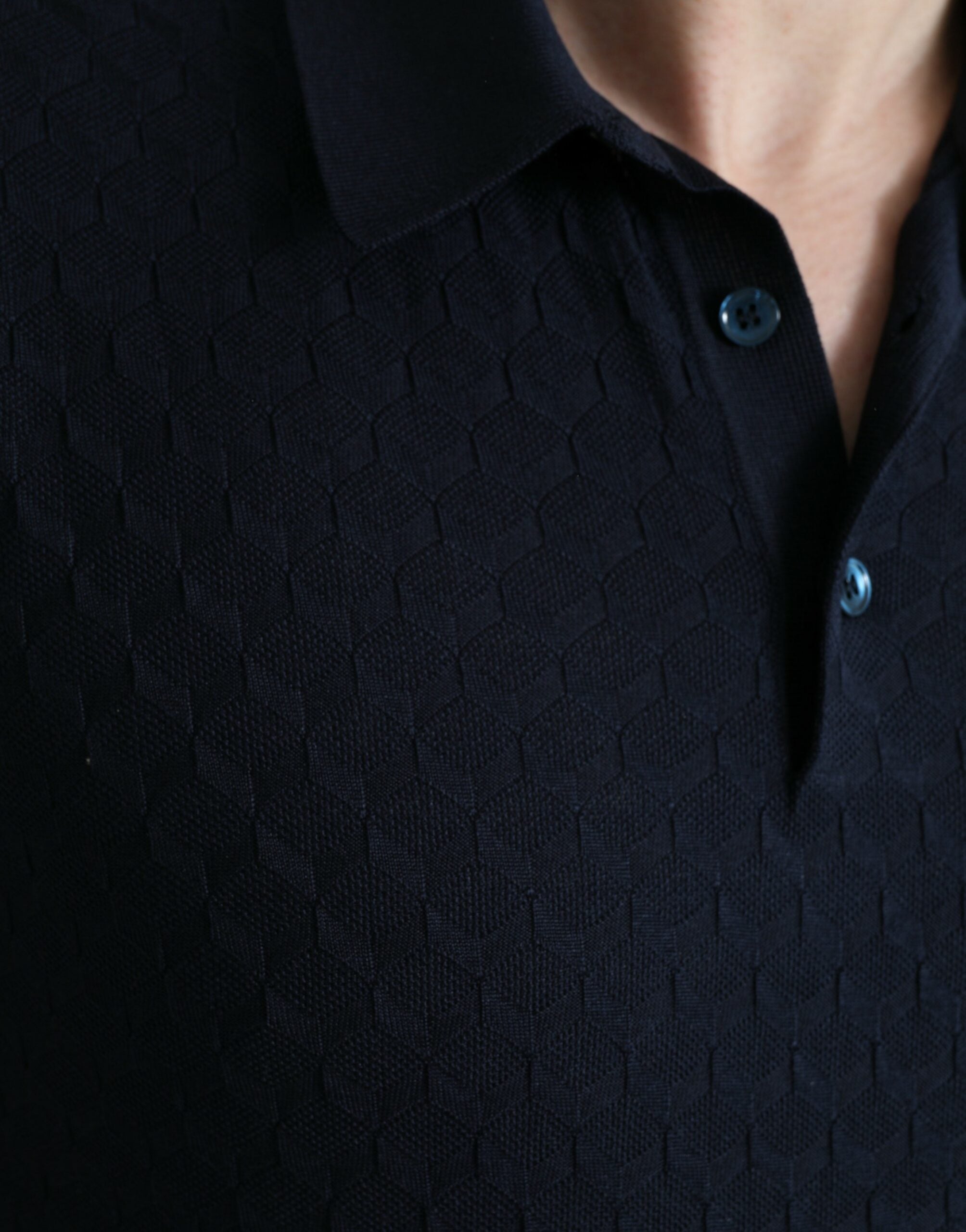 Dark Blue Collared Short Sleeve Polo T-shirt - ventzia