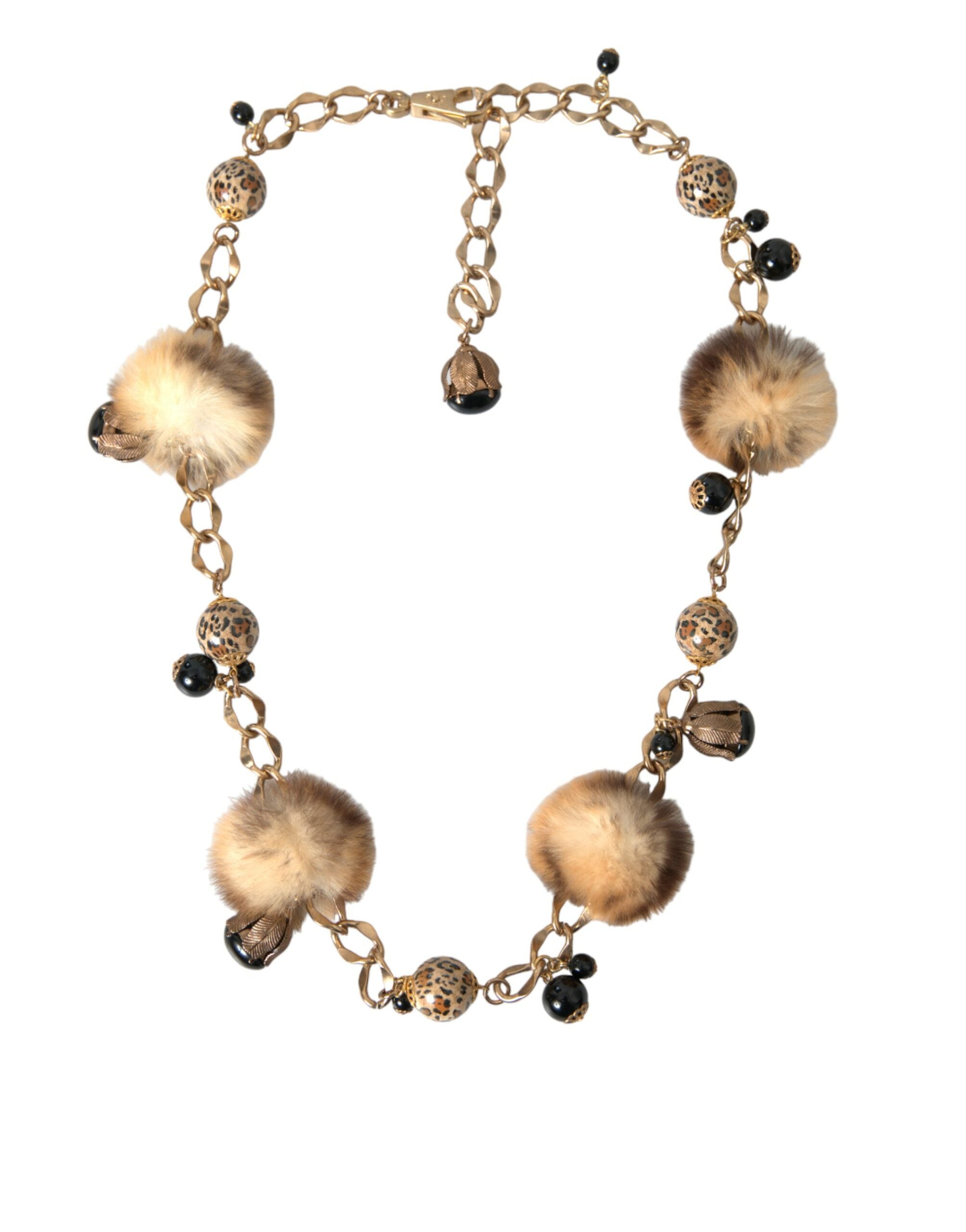 Gold Brass Leopard Fur Pearl Collier Chain Belt - ventzia