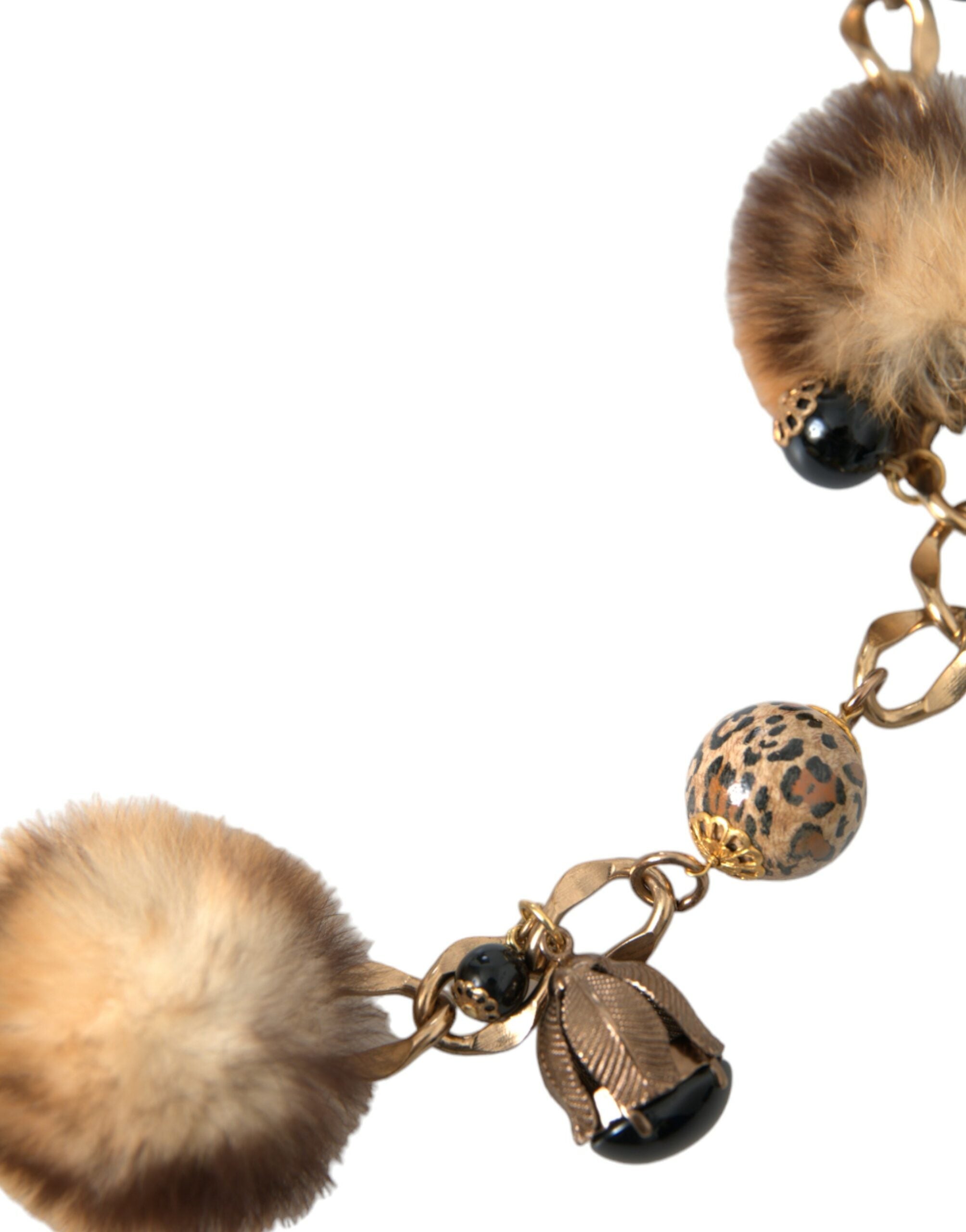 Gold Brass Leopard Fur Pearl Collier Chain Belt - ventzia