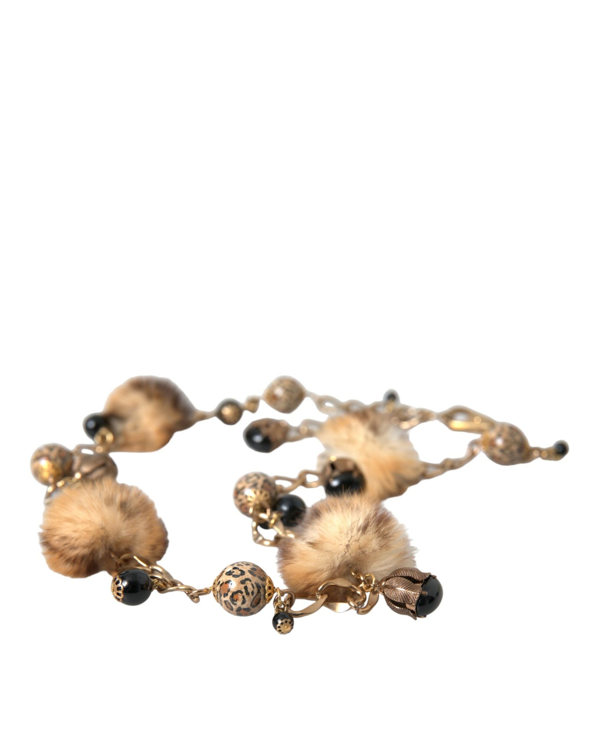 Gold Brass Leopard Fur Pearl Collier Chain Belt - ventzia