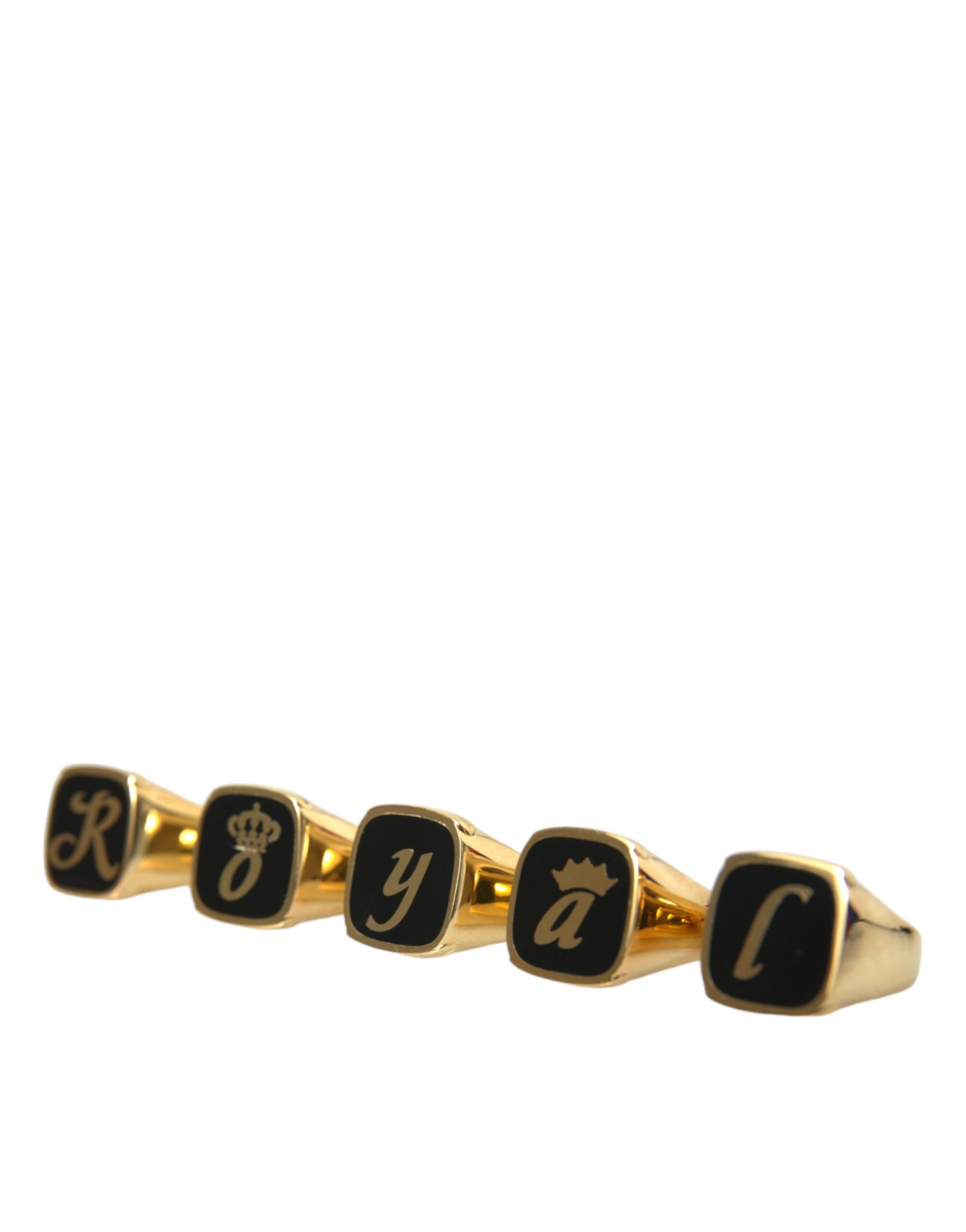 Gold Brass ROYAL Enamel Set of 5 Ring - ventzia