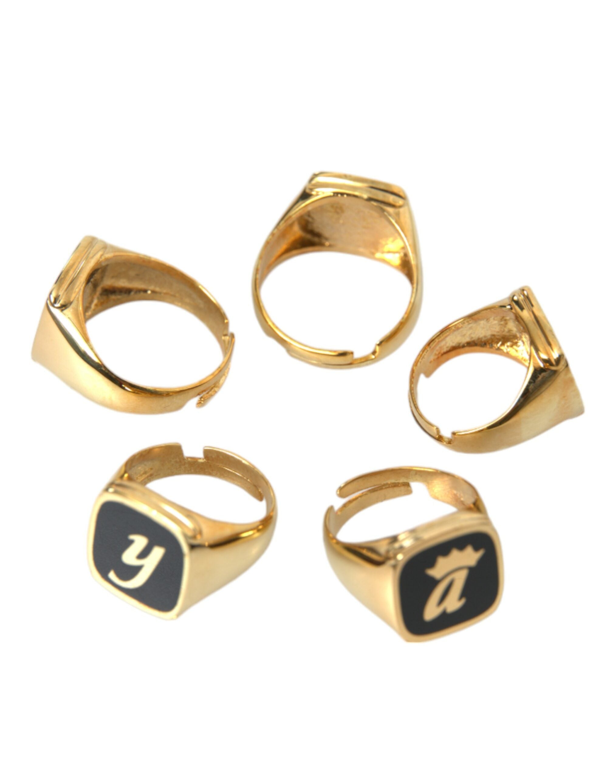Gold Brass ROYAL Enamel Set of 5 Ring - ventzia