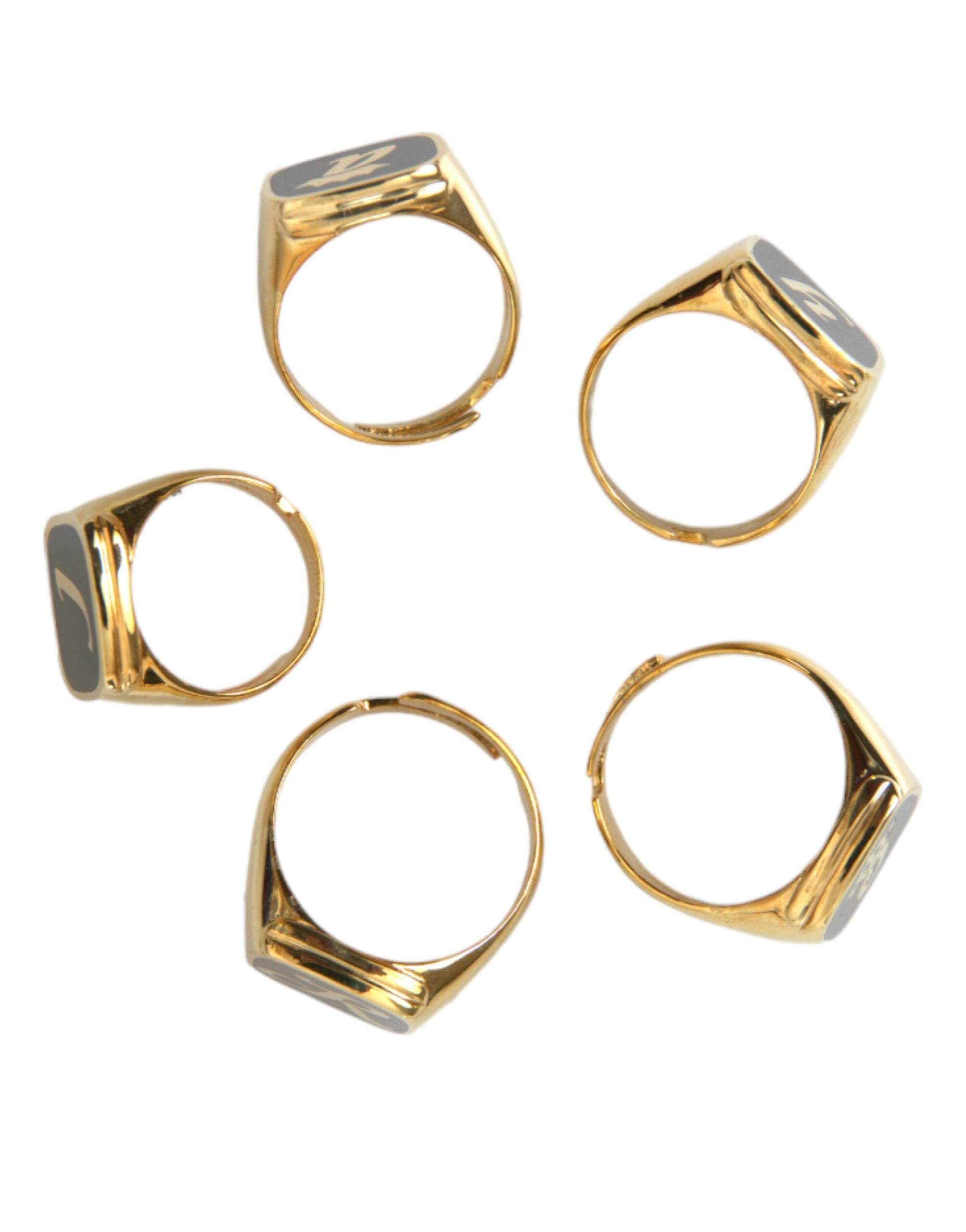 Gold Brass ROYAL Enamel Set of 5 Ring - ventzia