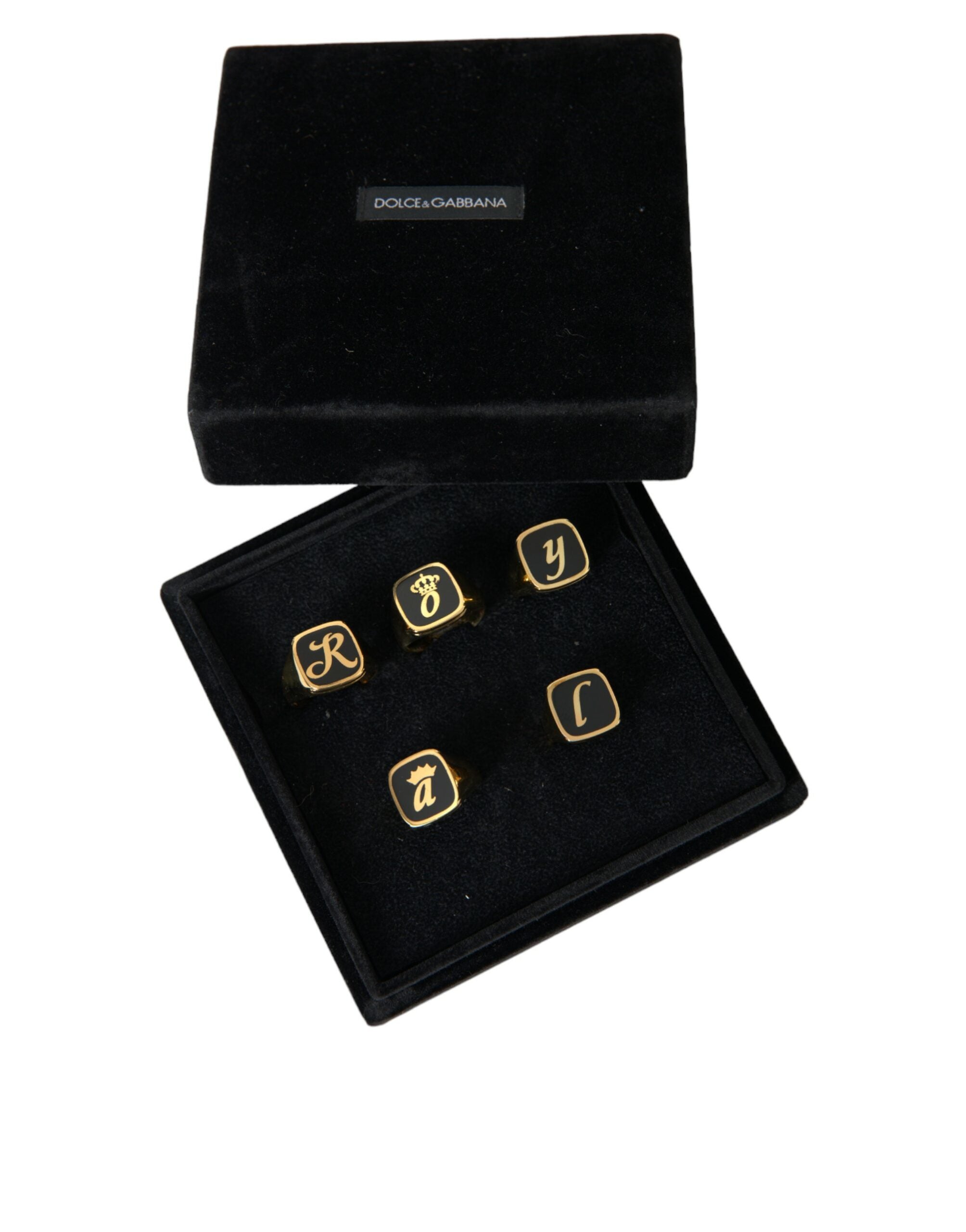 Gold Brass ROYAL Enamel Set of 5 Ring - ventzia