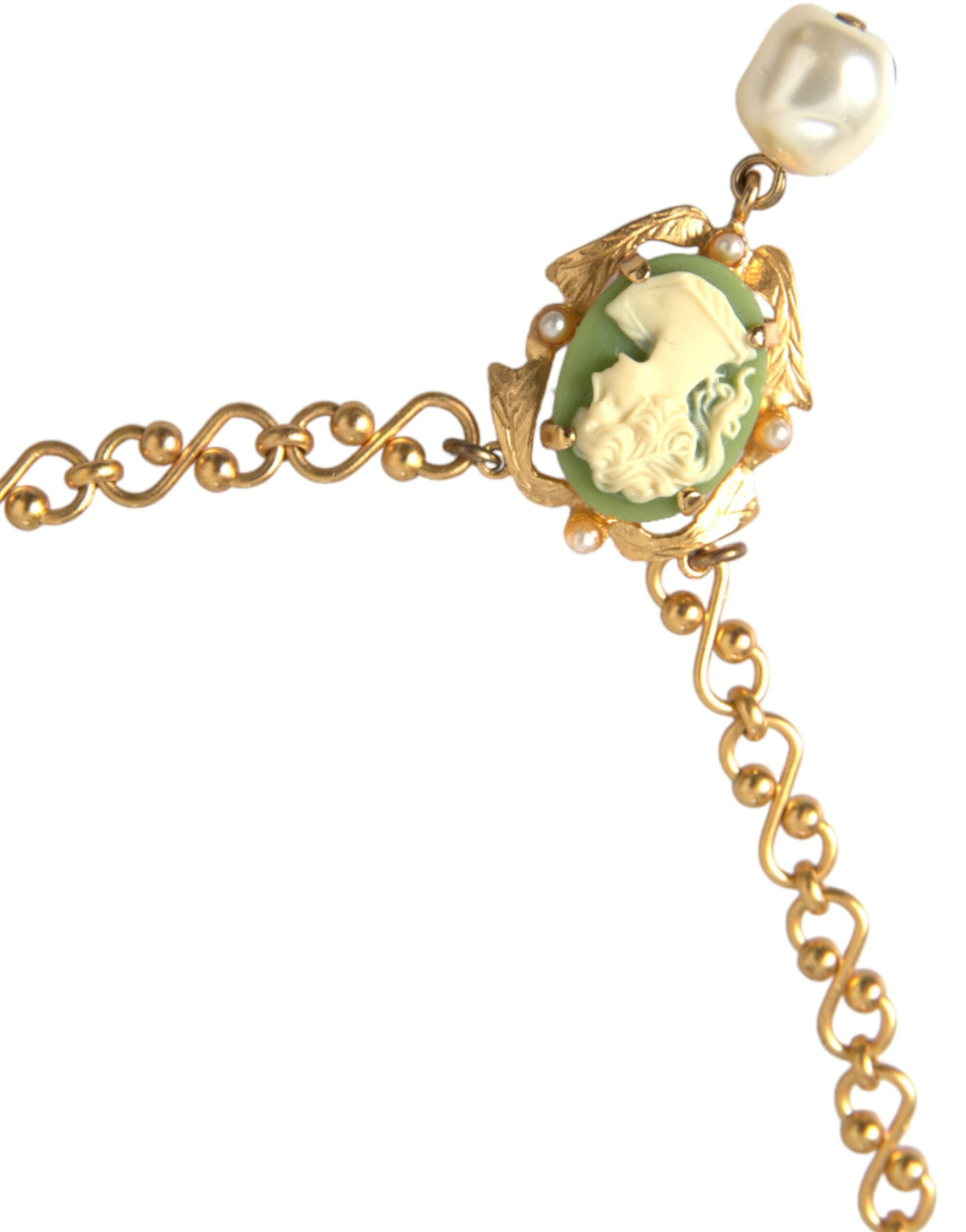 Gold Brass Chain Pearl Pendant Charm Necklace - ventzia