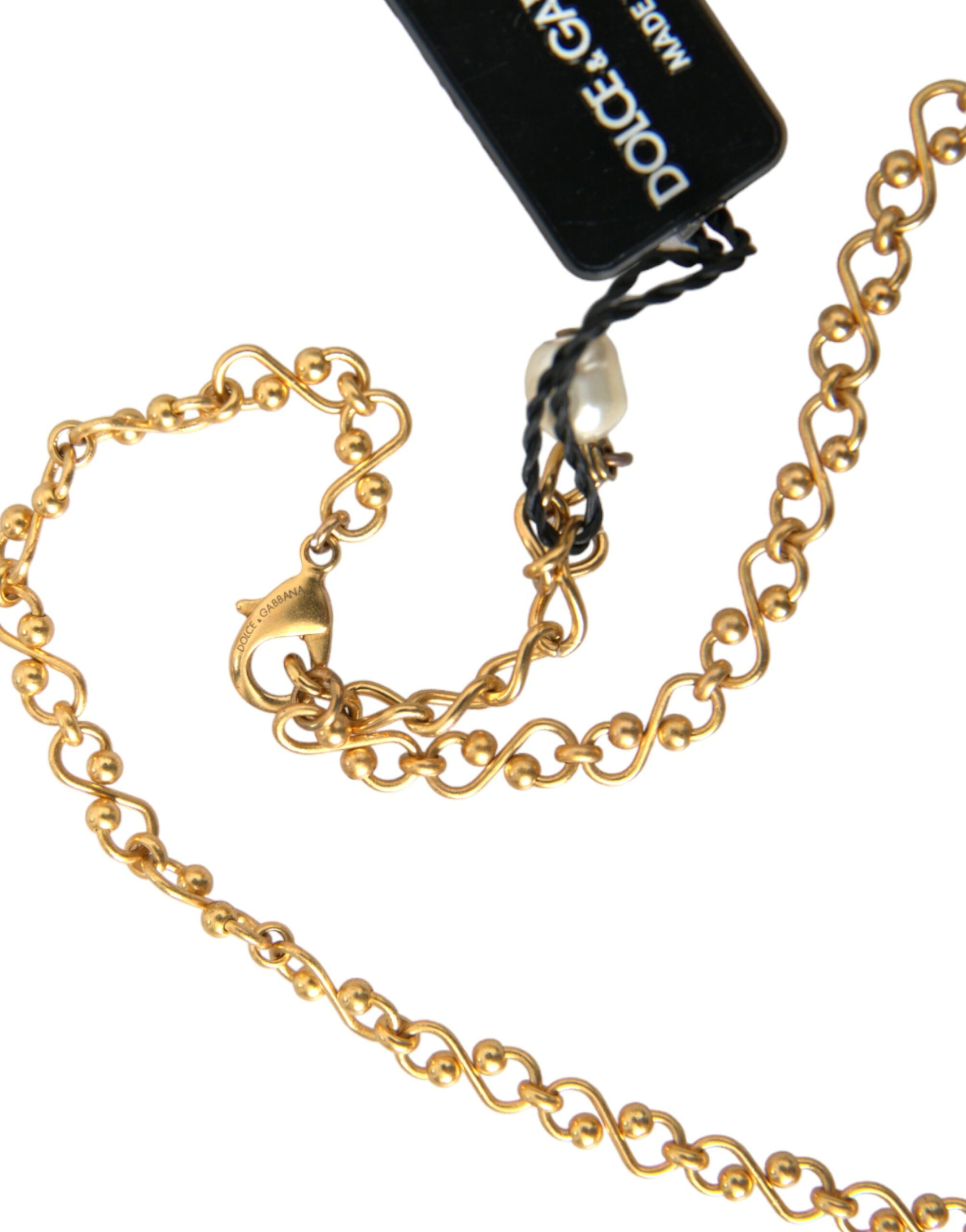 Gold Brass Chain Pearl Pendant Charm Necklace - ventzia