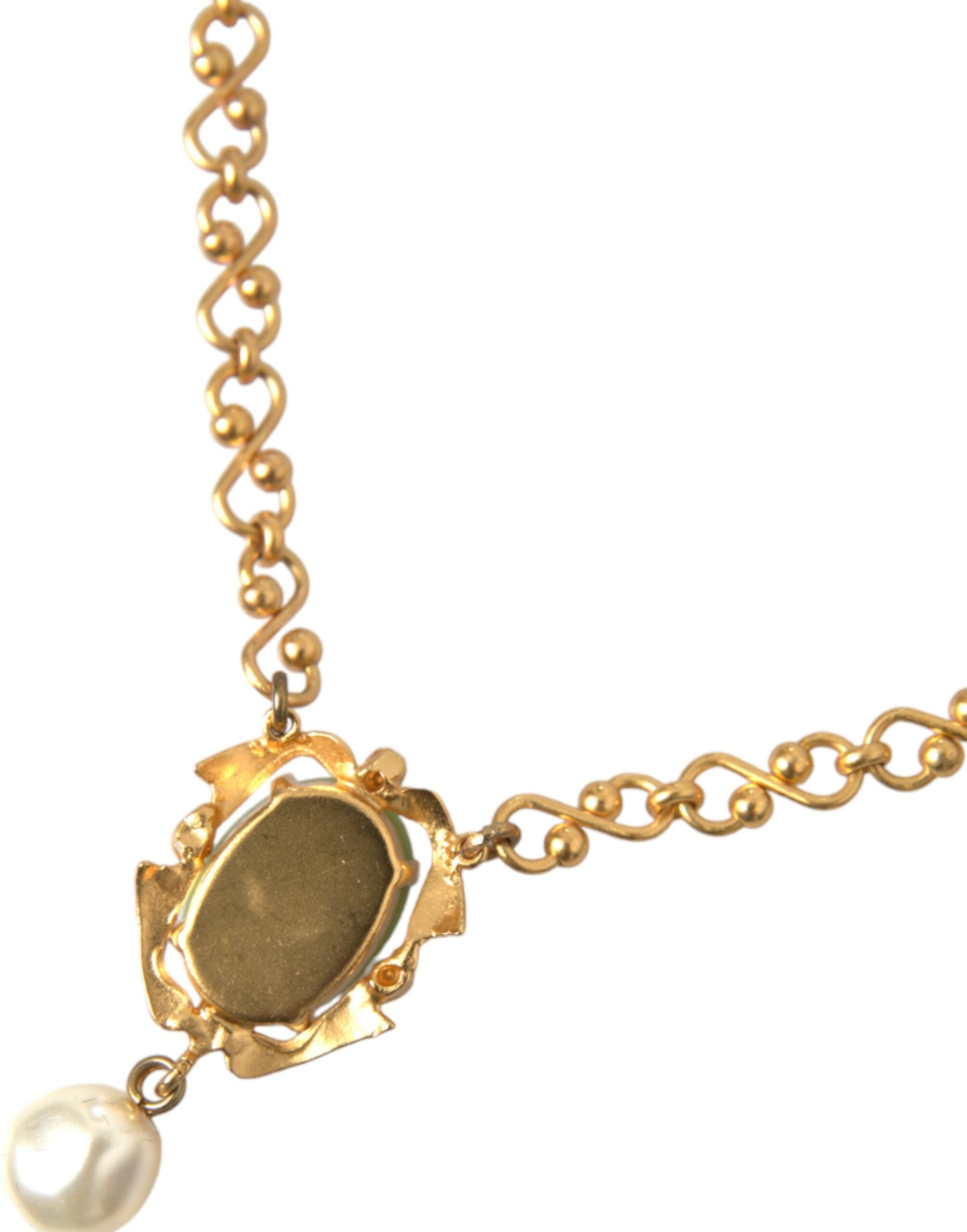 Gold Brass Chain Pearl Pendant Charm Necklace - ventzia