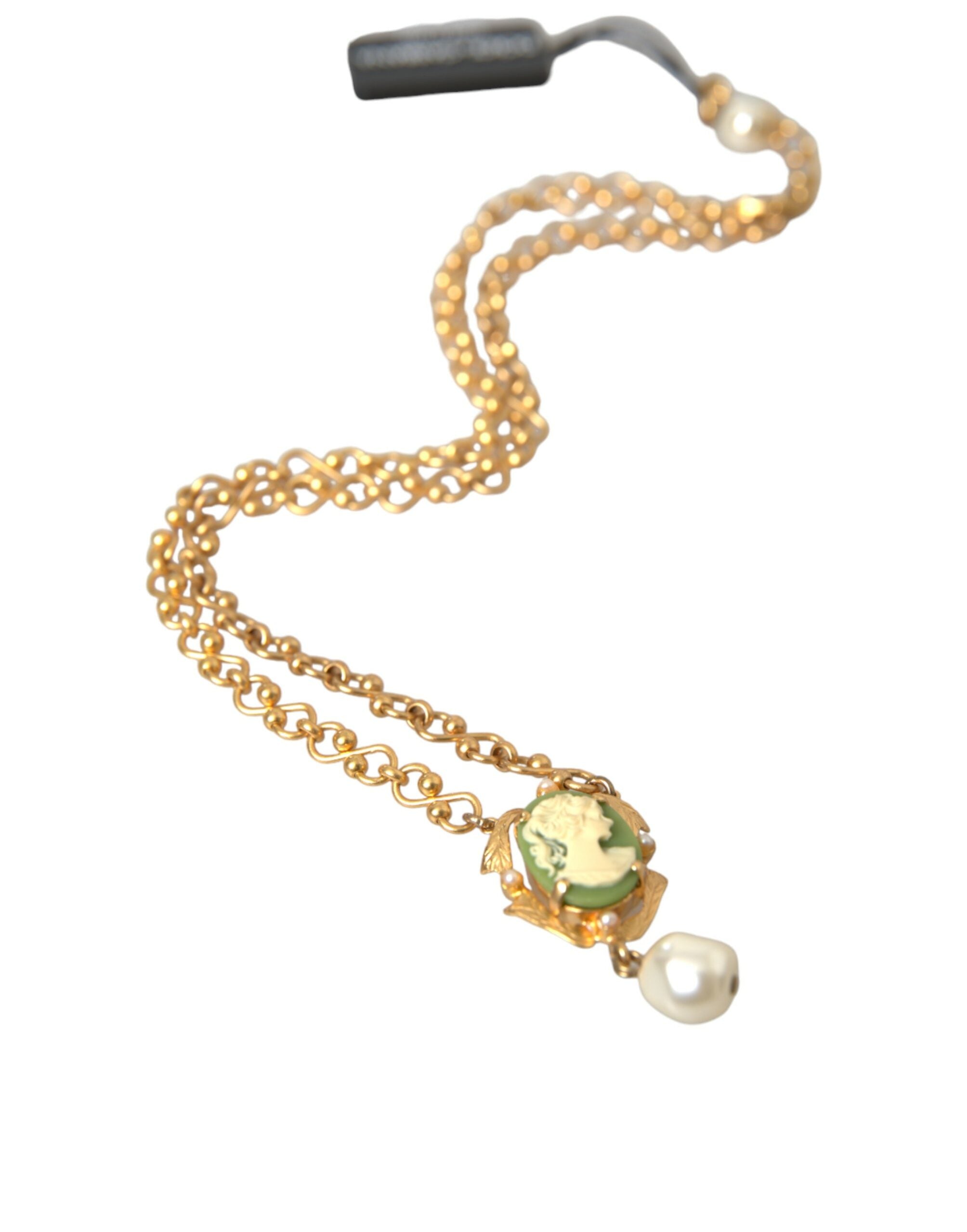 Gold Brass Chain Pearl Pendant Charm Necklace - ventzia