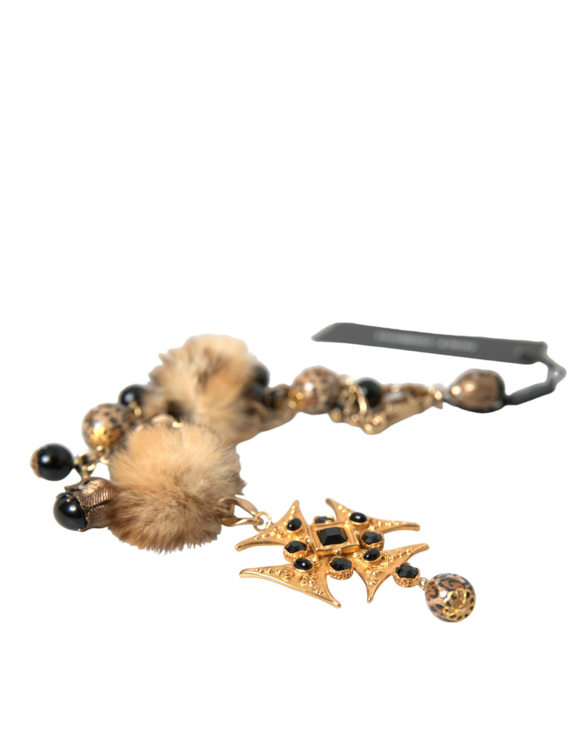 Gold Black Crystals Lapin Fur Filigree Chocker Necklace - ventzia