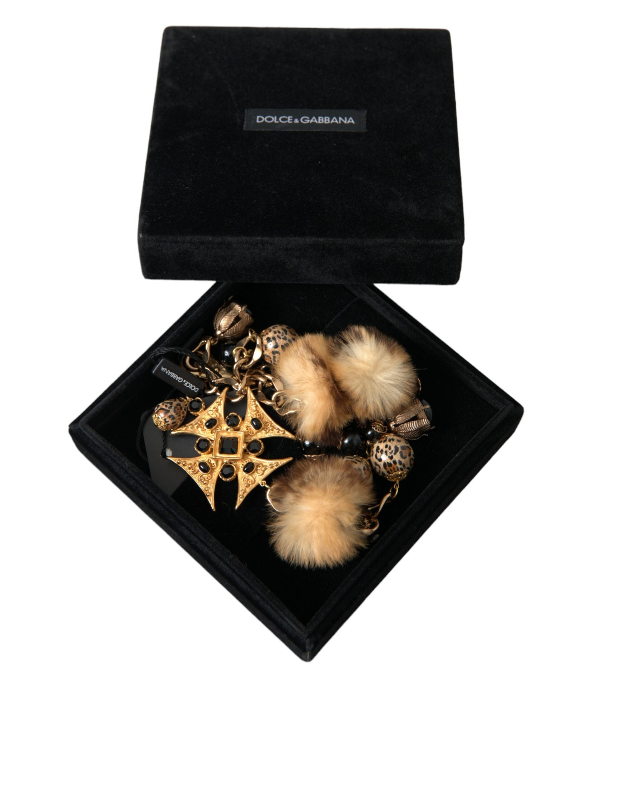 Gold Black Crystals Lapin Fur Filigree Chocker Necklace - ventzia