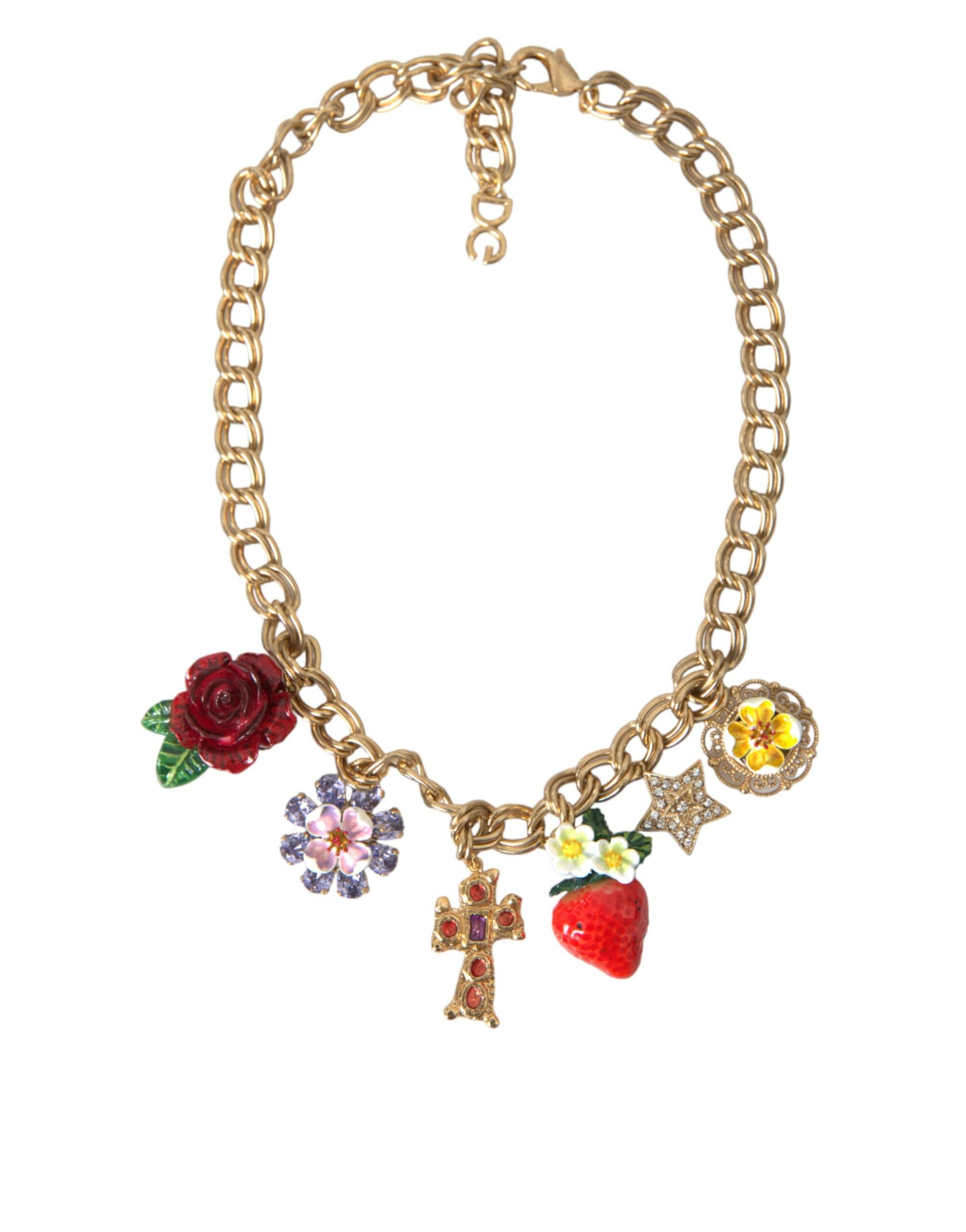 Gold Chain Rose Cross Strawberry Star Pendant Necklace - ventzia