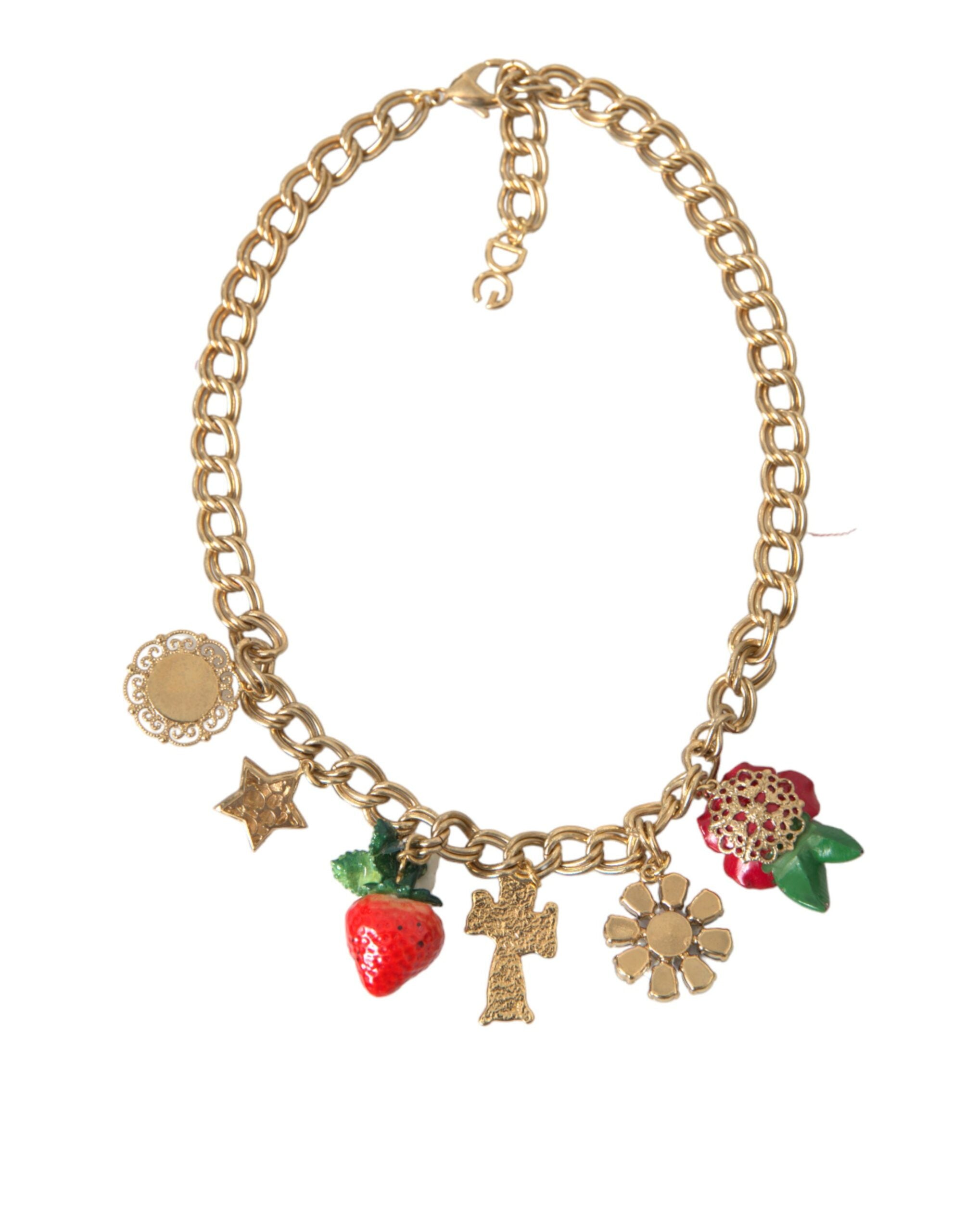 Gold Chain Rose Cross Strawberry Star Pendant Necklace - ventzia