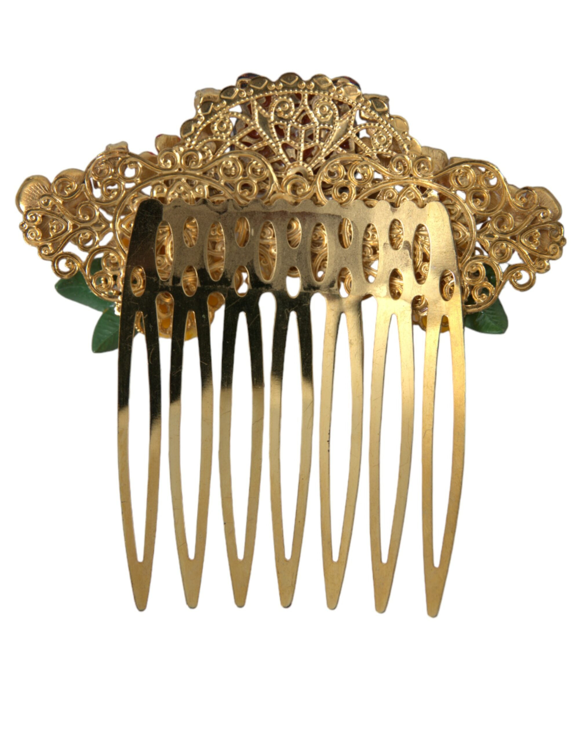 Gold Brass Crystal Leopard Floral Hair Comb - ventzia