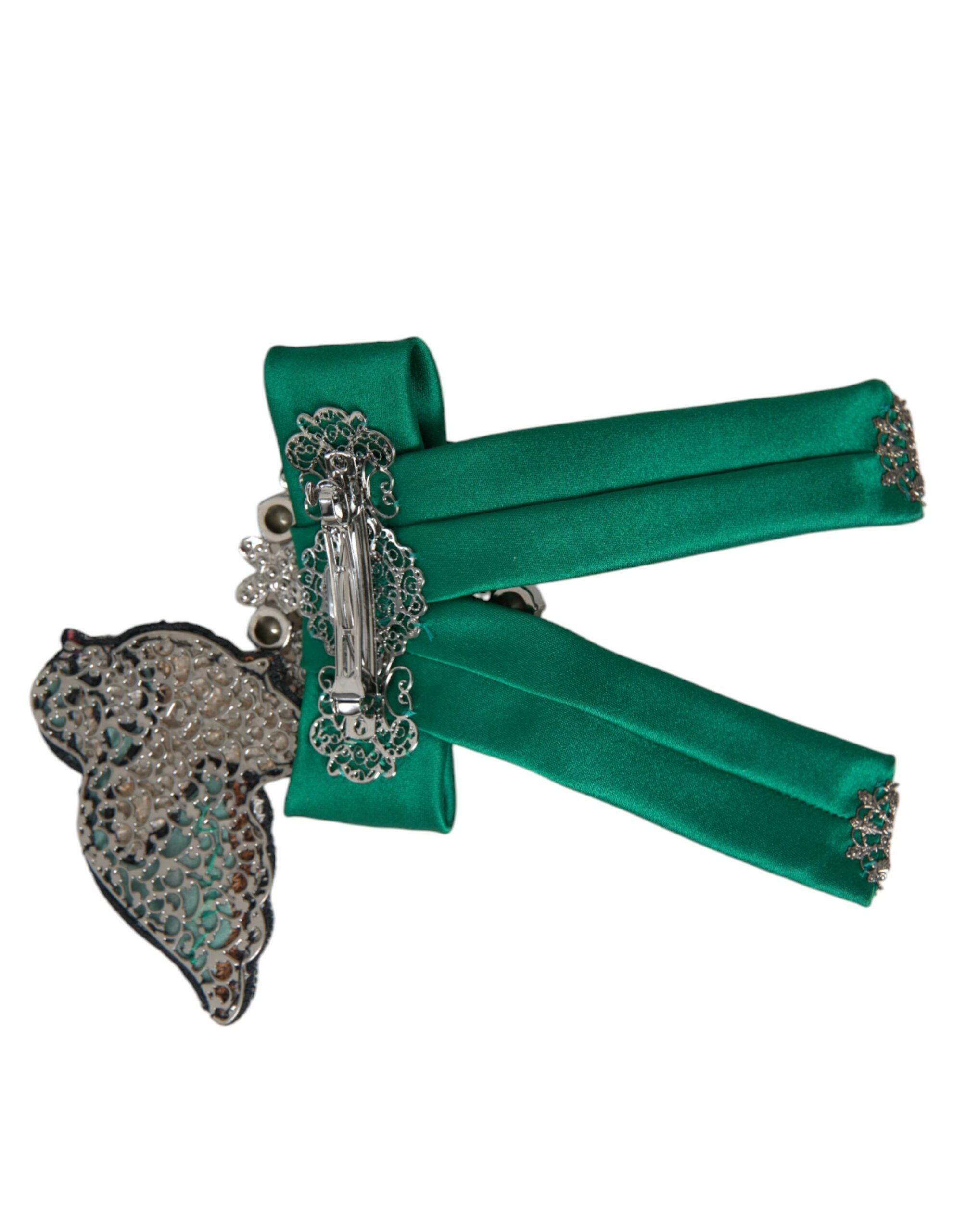 Green Satin Bird Crystal Women Hair Clip - ventzia