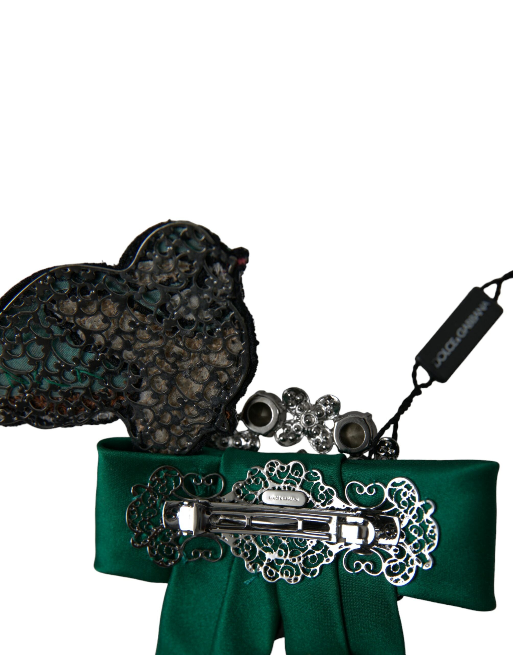 Green Satin Bird Crystal Women Hair Clip - ventzia