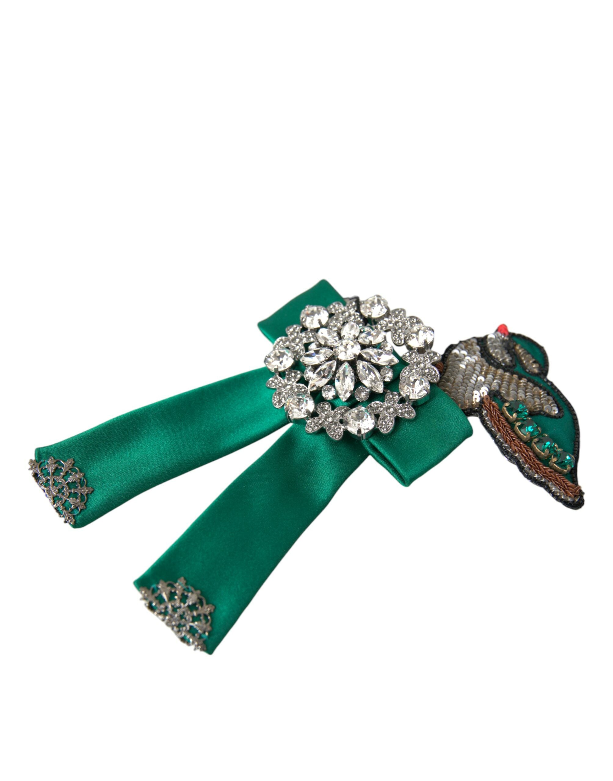 Green Satin Bird Crystal Women Hair Clip - ventzia